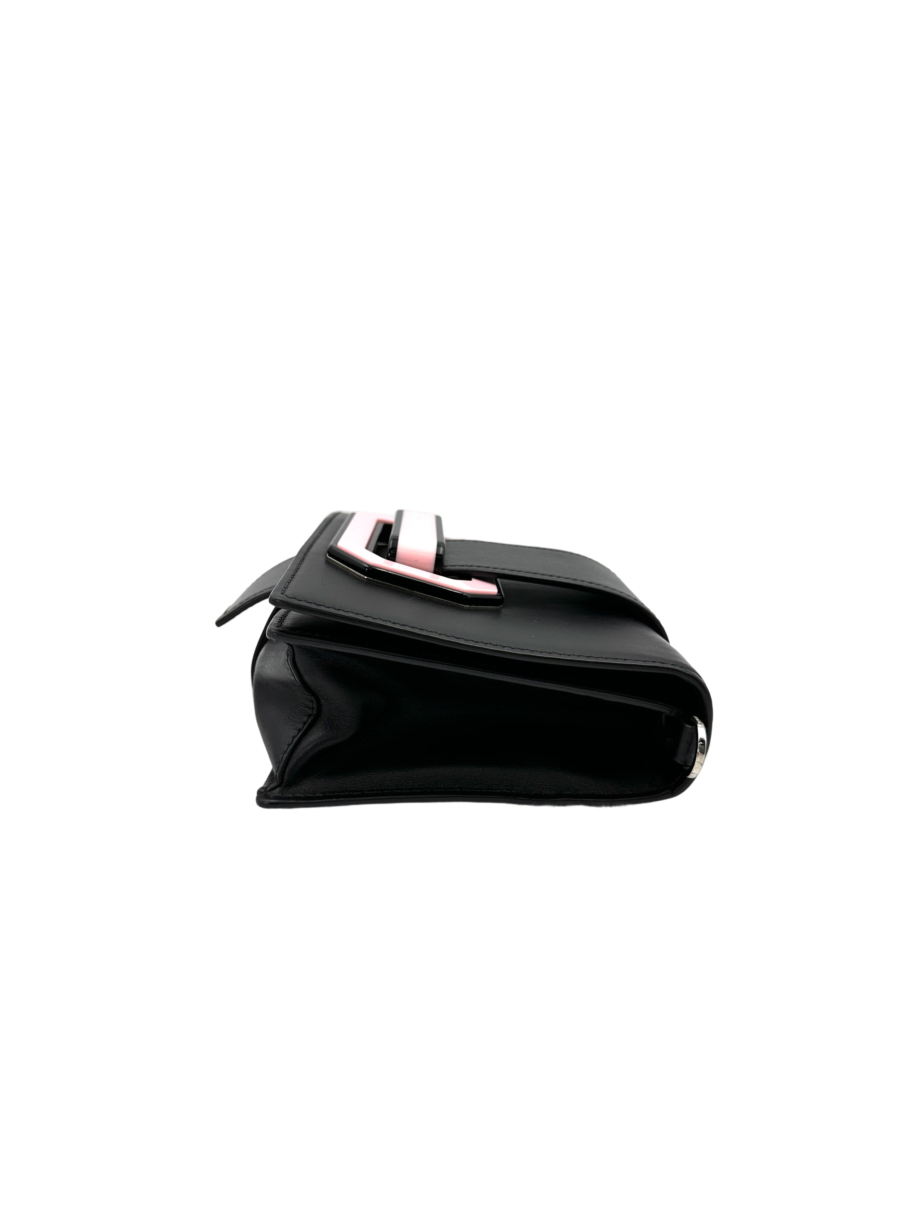Prada Plex Ribbon Black/Pink Leather Shoulder Bag PR302