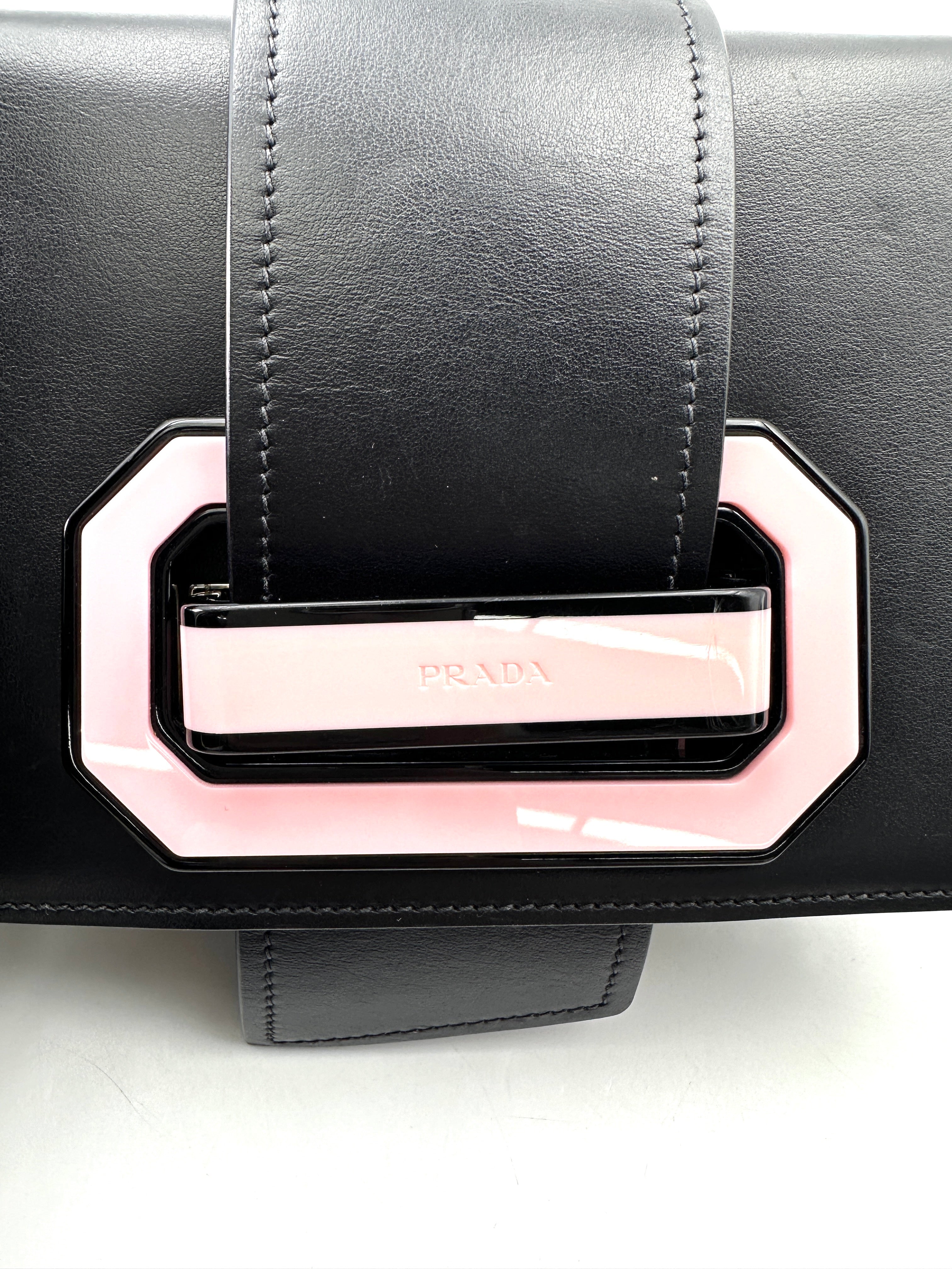 Prada Plex Ribbon Black/Pink Leather Shoulder Bag PR302