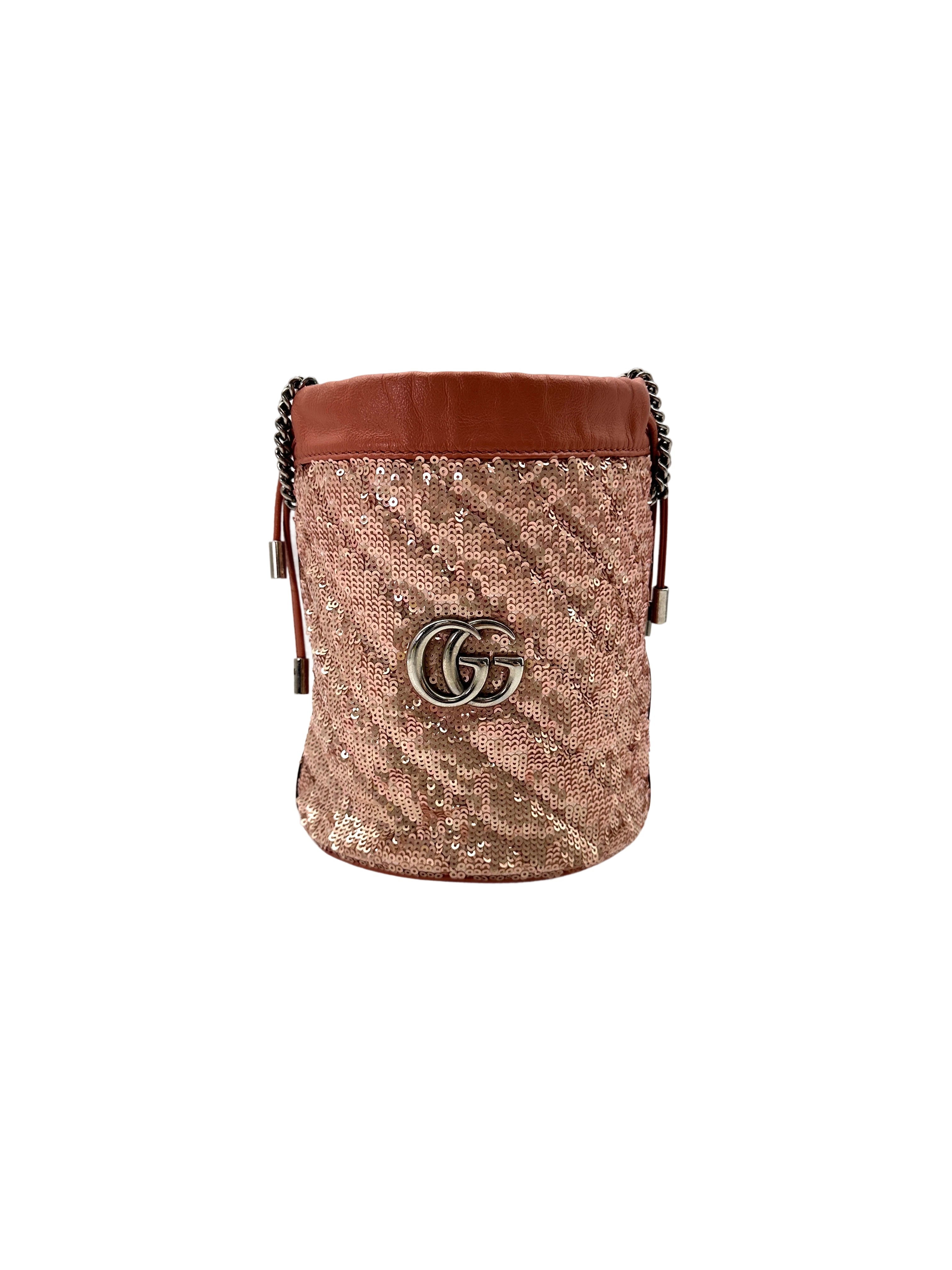 Gucci GG Marmont Pink Sequin Matelasse Bucket Bag GG907