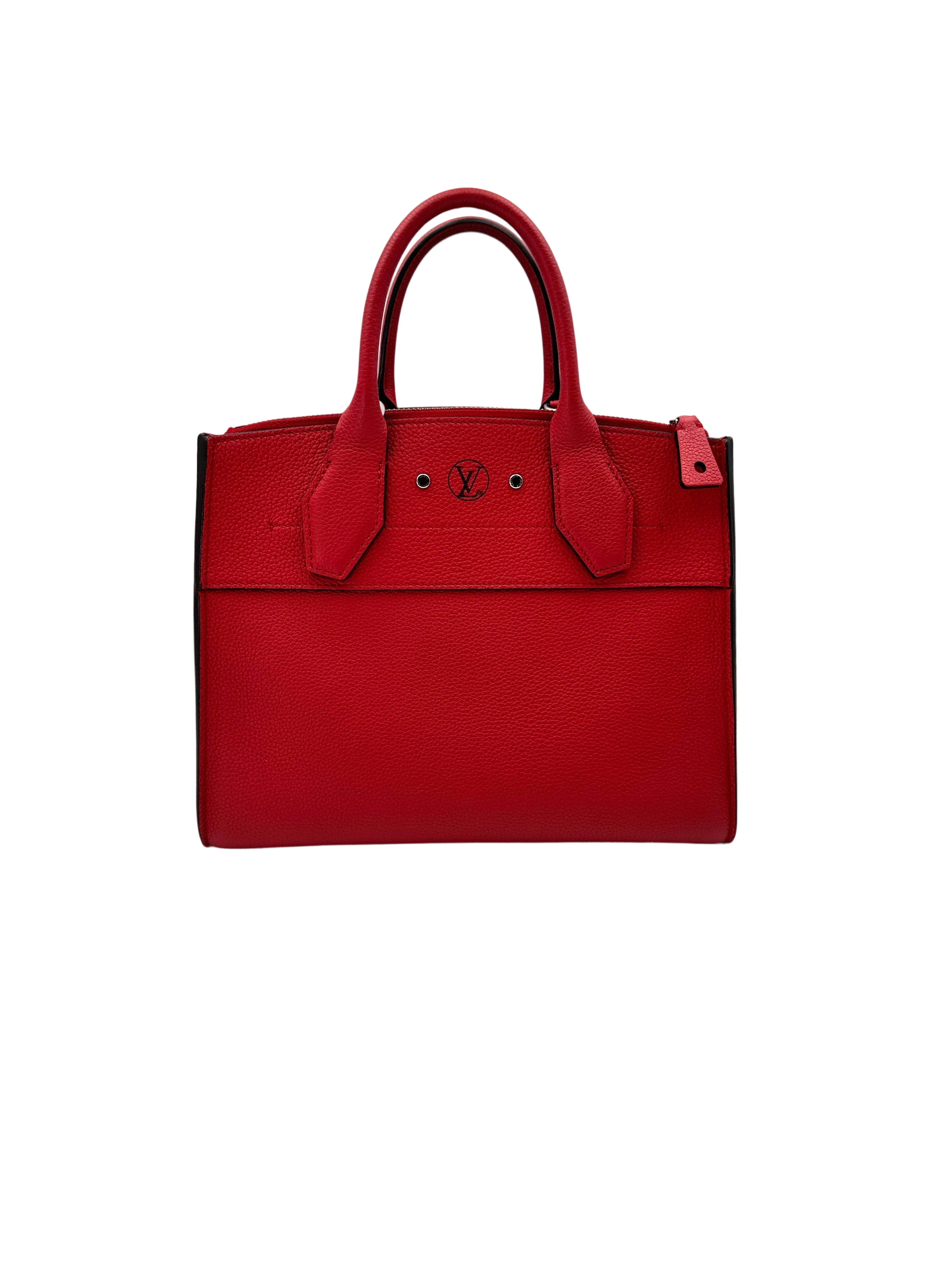 Louis Vuitton City Steamer Red Grained Leather Handle Bag LV2577