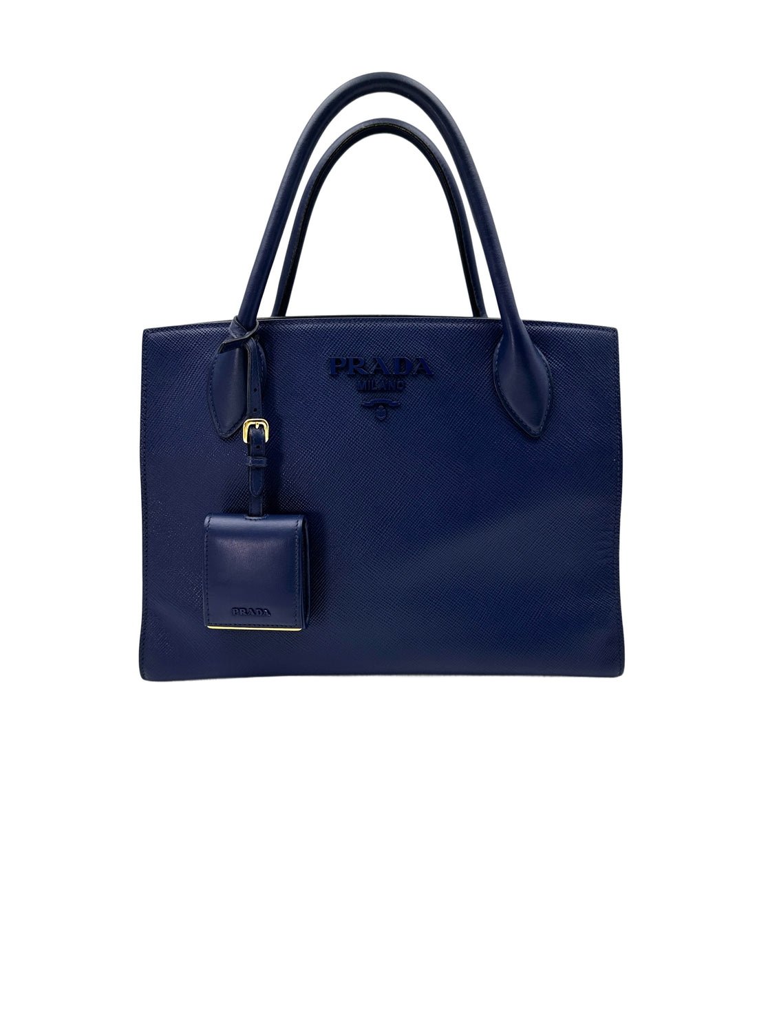 Prada Monochrome Blue Saffiano Lux Small Size Tote Handle Bag PR300