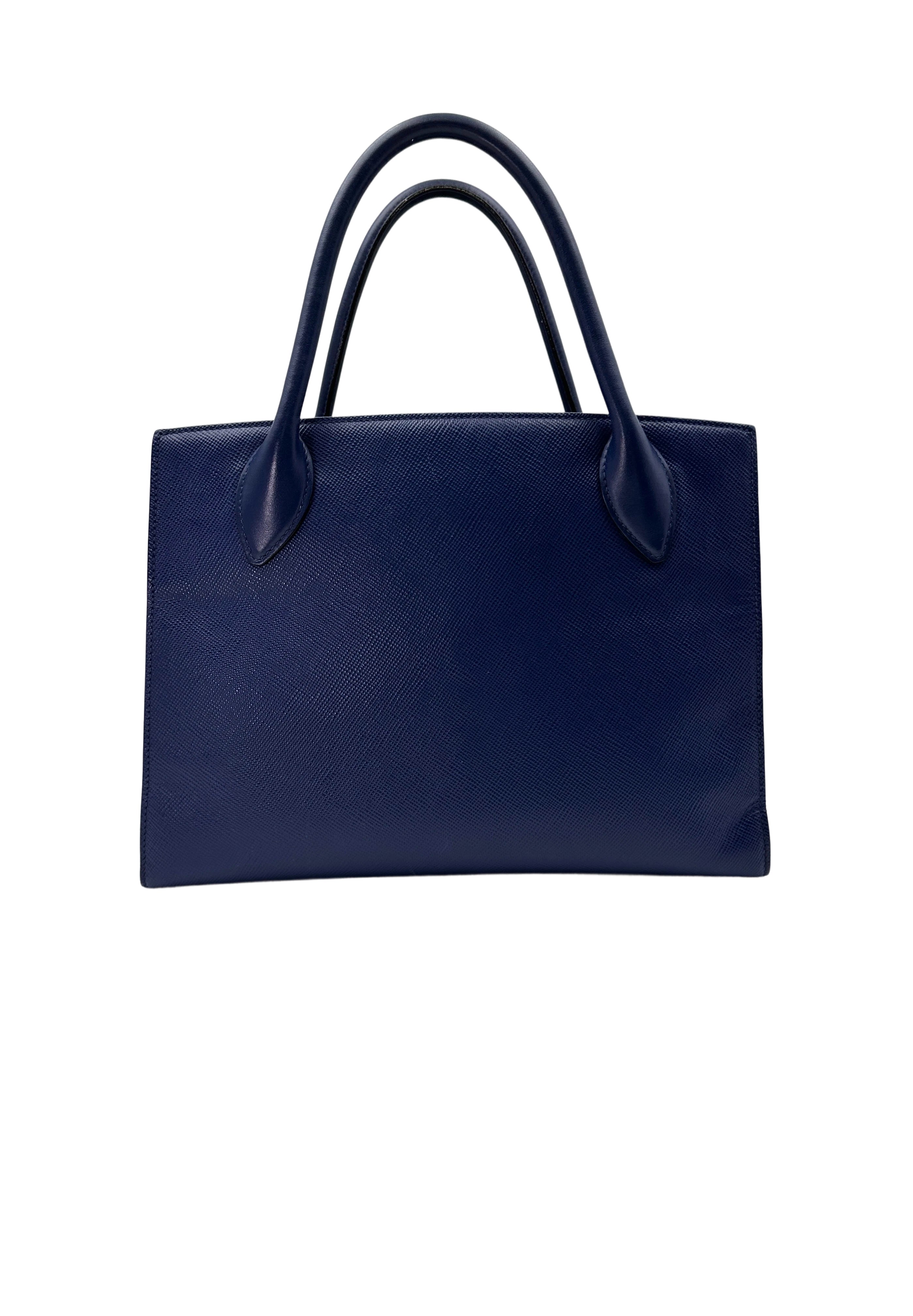 Prada Monochrome Blue Saffiano Lux Small Size Tote Handle Bag PR300