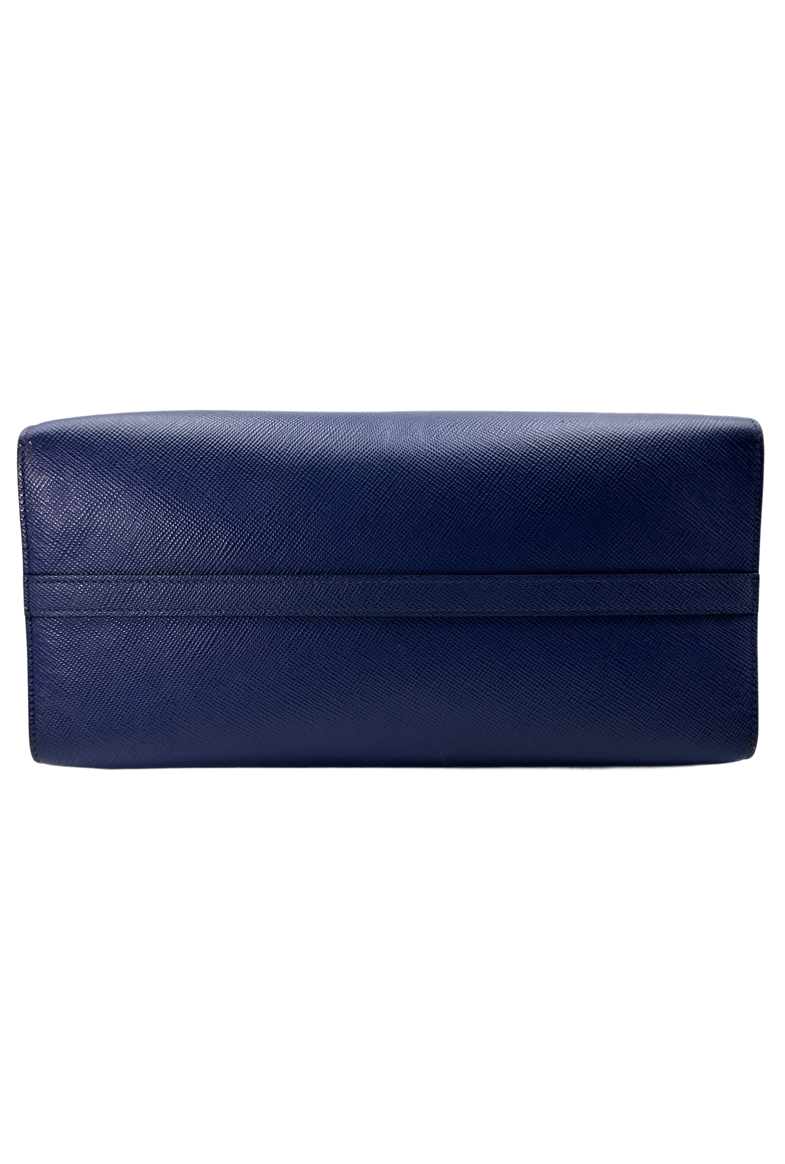Prada Monochrome Blue Saffiano Lux Small Size Tote Handle Bag PR300
