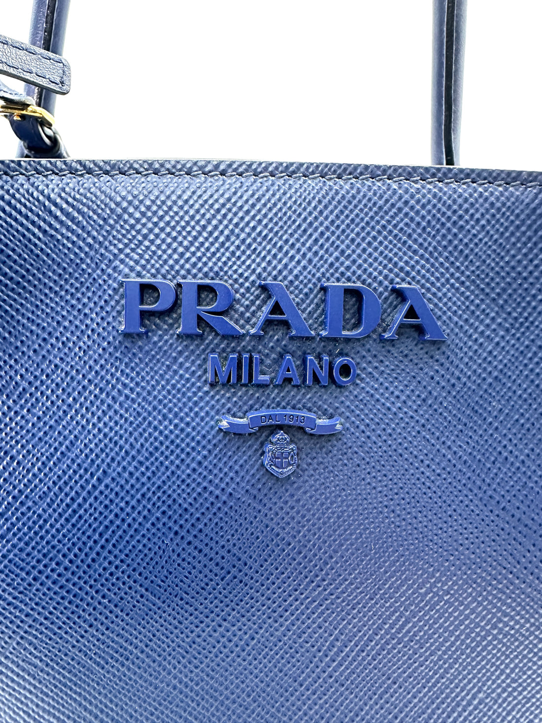 Prada Monochrome Blue Saffiano Lux Small Size Tote Handle Bag PR300