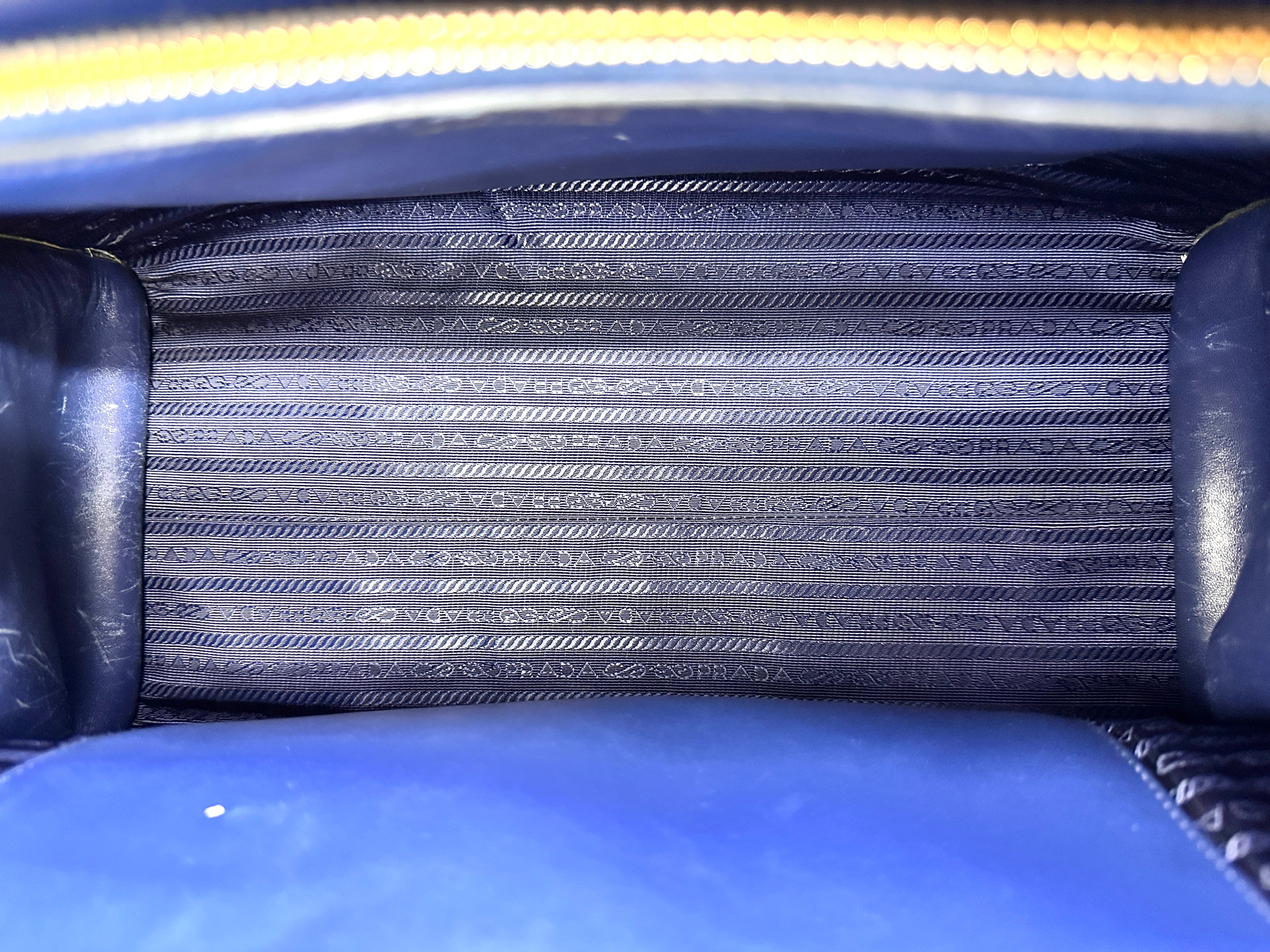 Prada Monochrome Blue Saffiano Lux Small Size Tote Handle Bag PR300