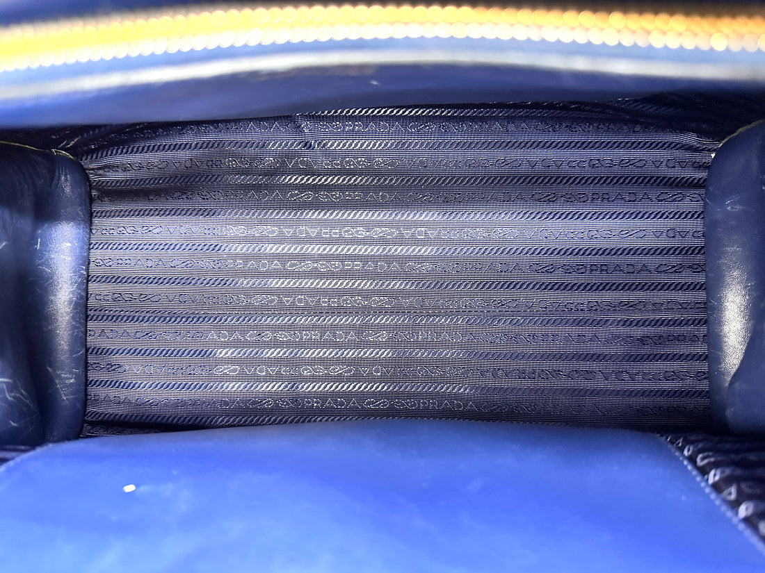 Prada Monochrome Blue Saffiano Lux Small Size Tote Handle Bag PR300