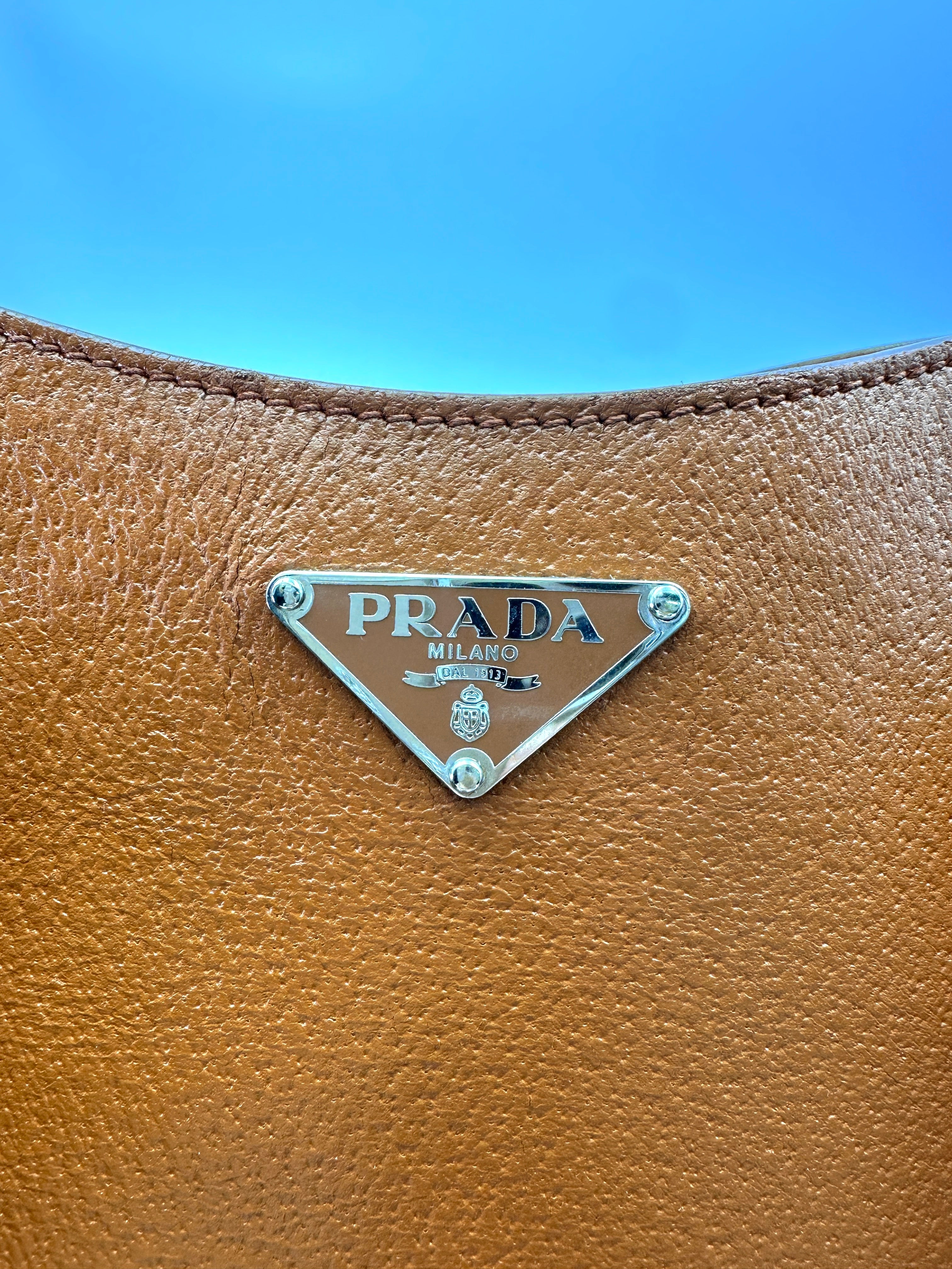 Prada Papaya Perforated Saffiano Leather Striped Tote Bag PR303