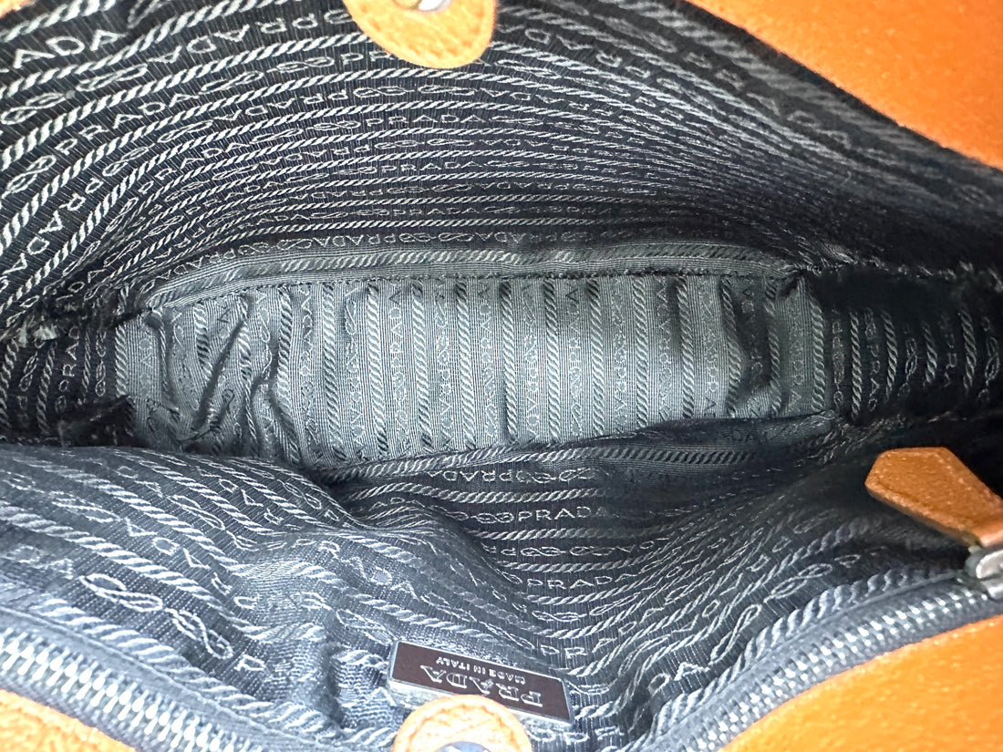 Prada Papaya Perforated Saffiano Leather Striped Tote Bag PR303
