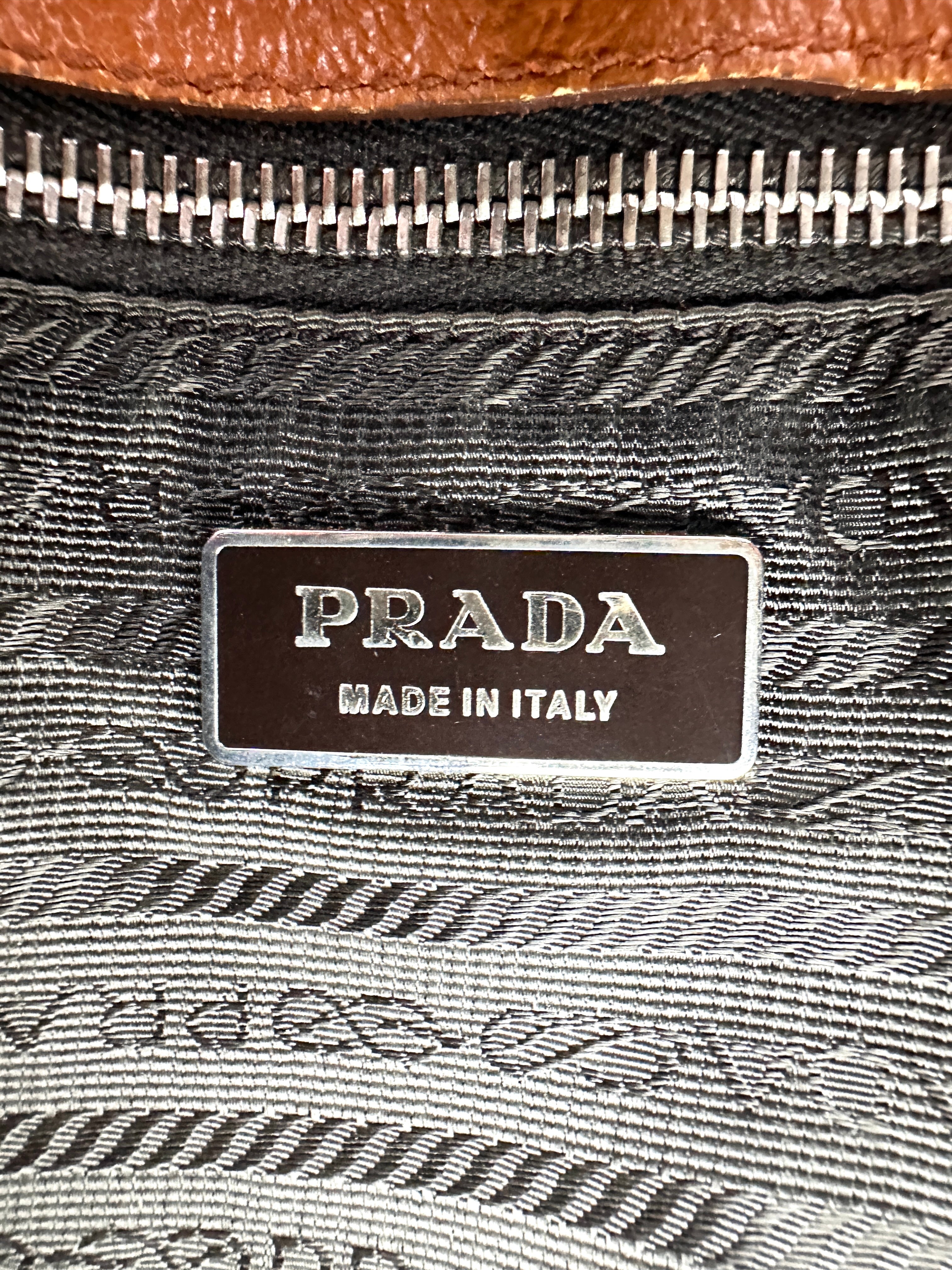 Prada Papaya Perforated Saffiano Leather Striped Tote Bag PR303