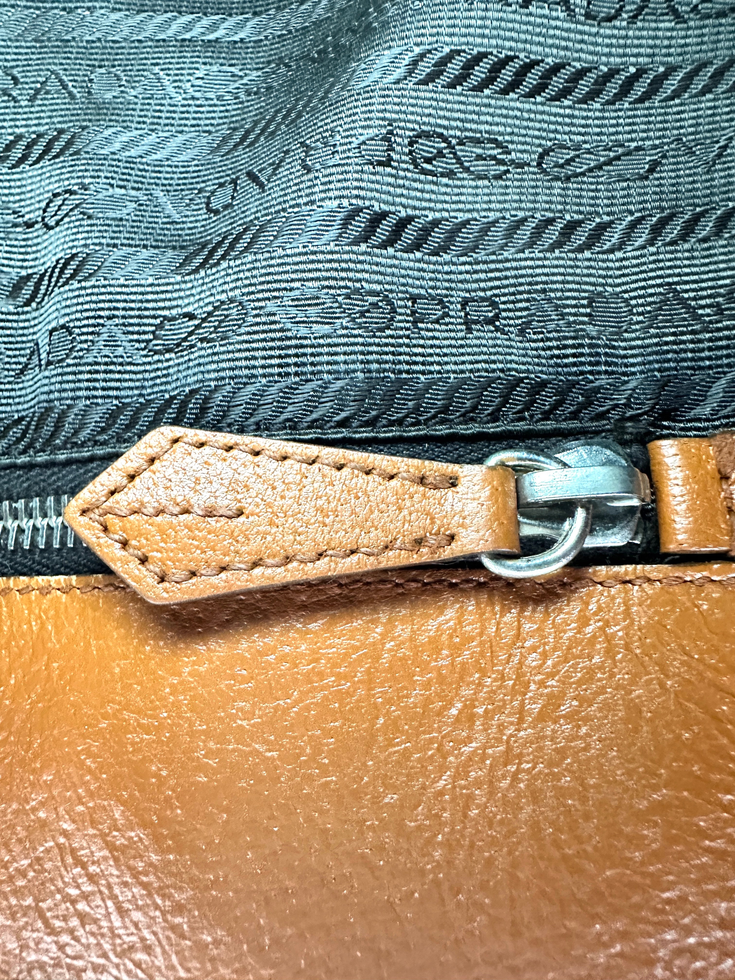 Prada Papaya Perforated Saffiano Leather Striped Tote Bag PR303