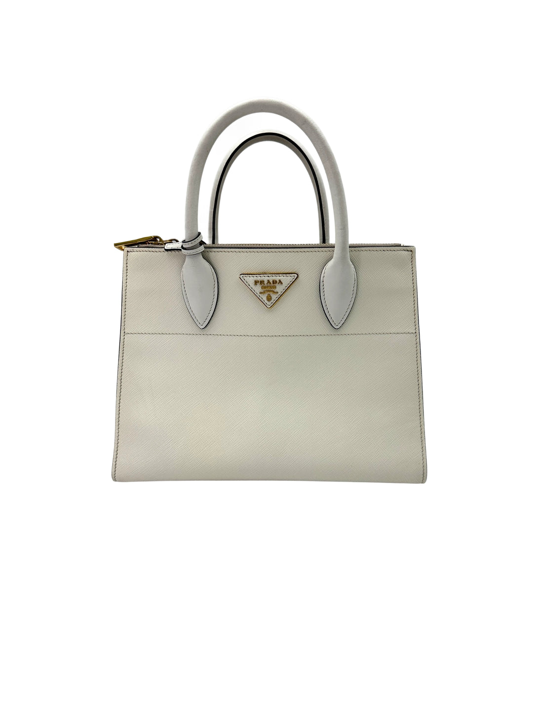 Prada Paradigme White Saffiano Leather Small Size Tote Handle Bag IRIS206