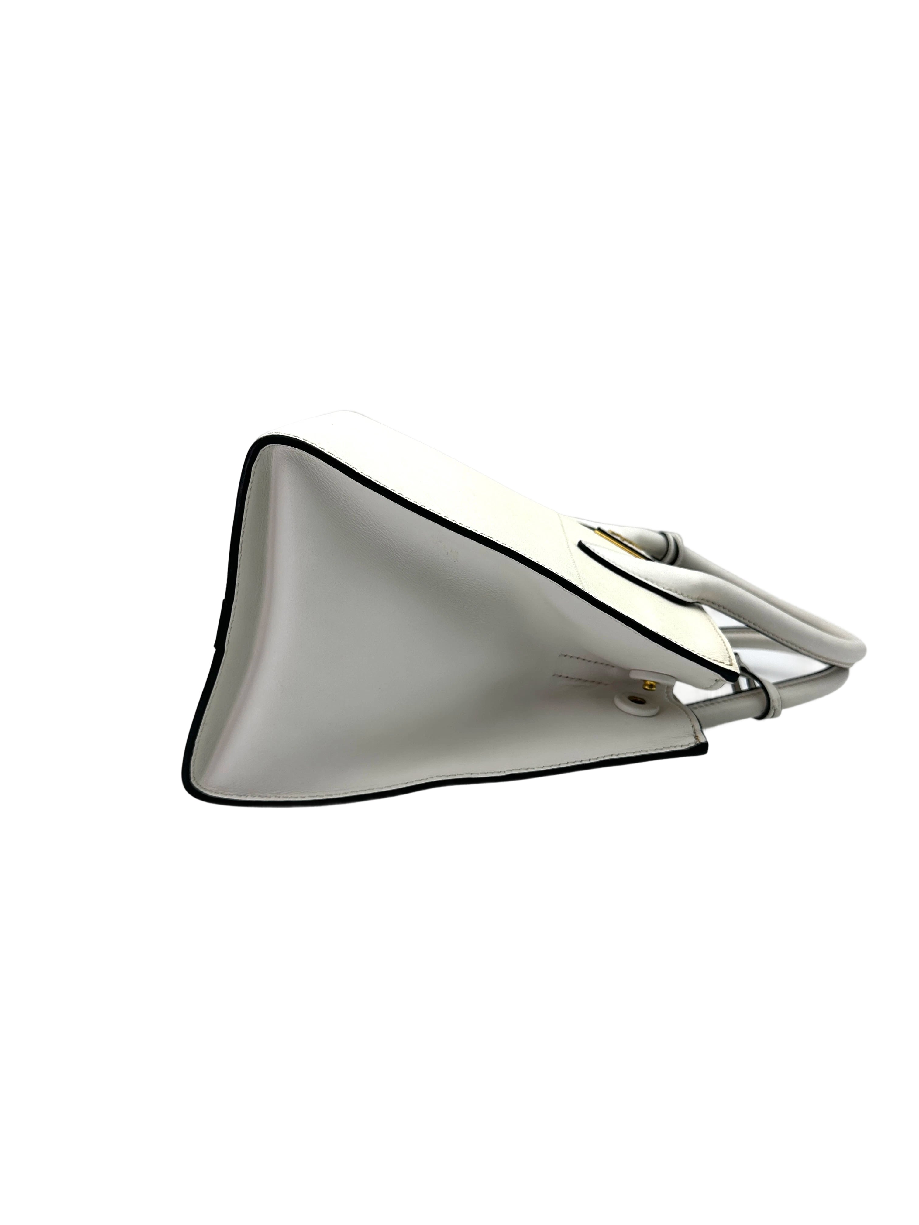 Prada Paradigme White Saffiano Leather Small Size Tote Handle Bag IRIS206
