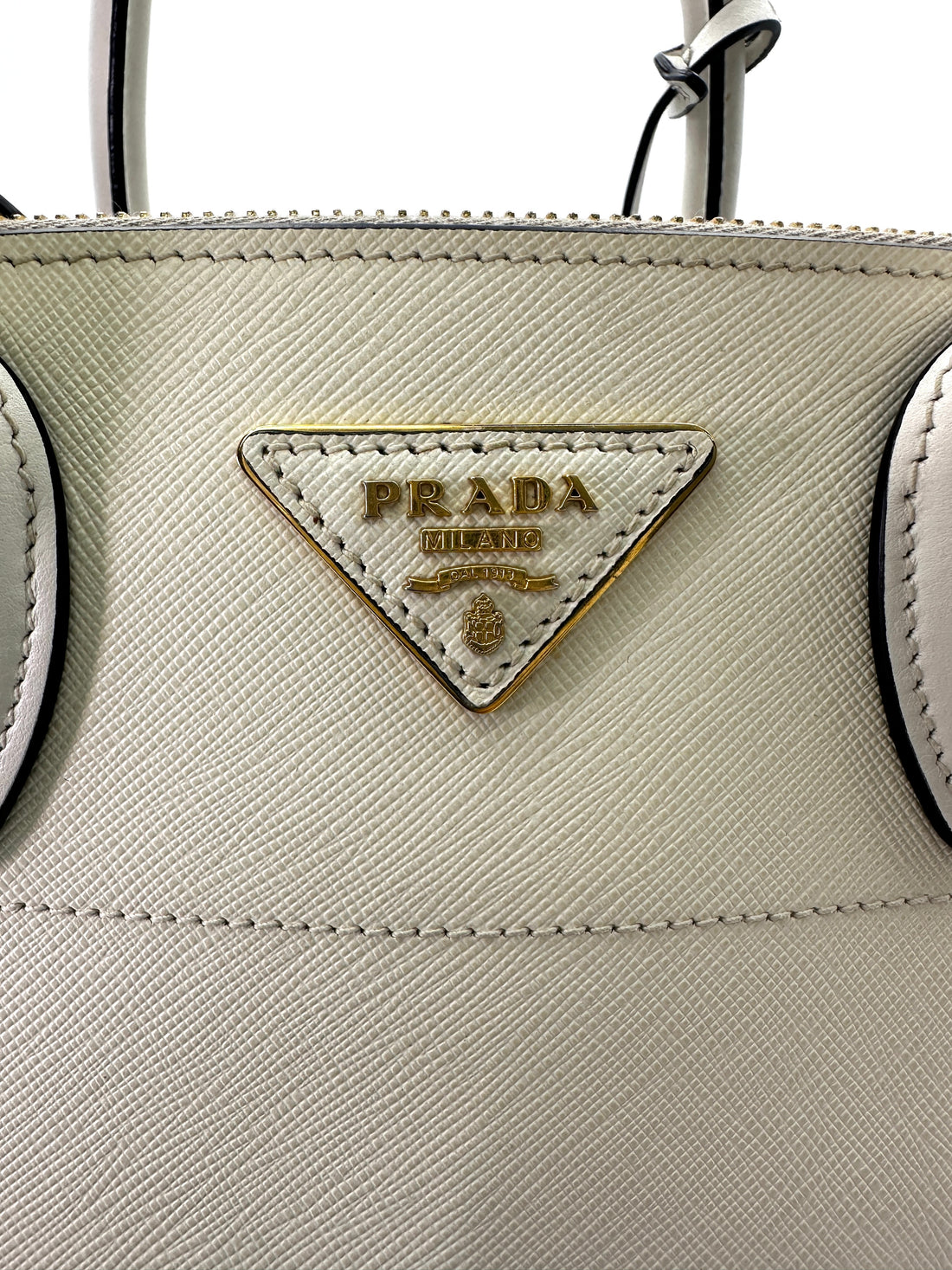 Prada Paradigme White Saffiano Leather Small Size Tote Handle Bag IRIS206