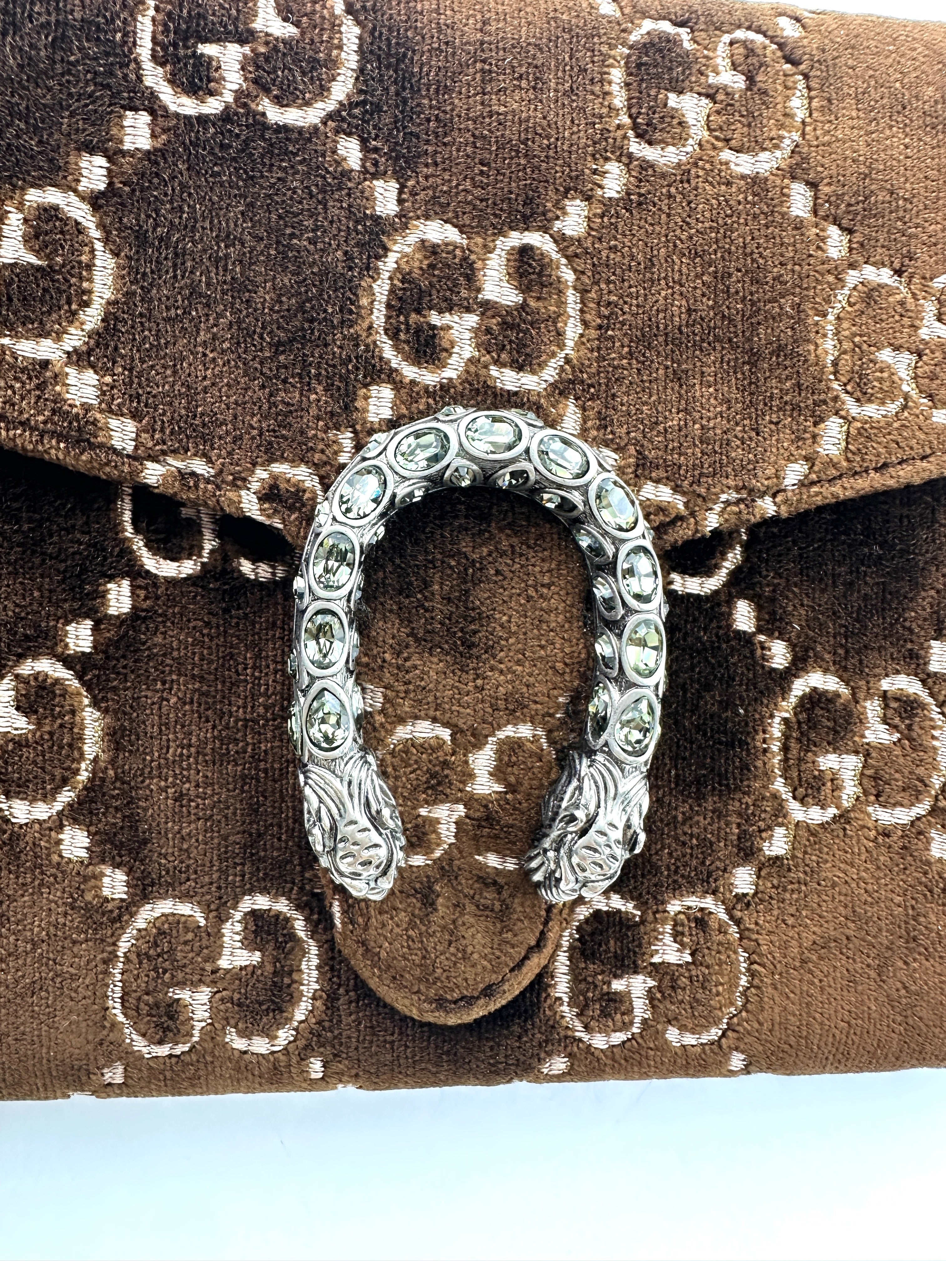 Gucci Dionysus Brown Velvet Wallet On Chain GG906