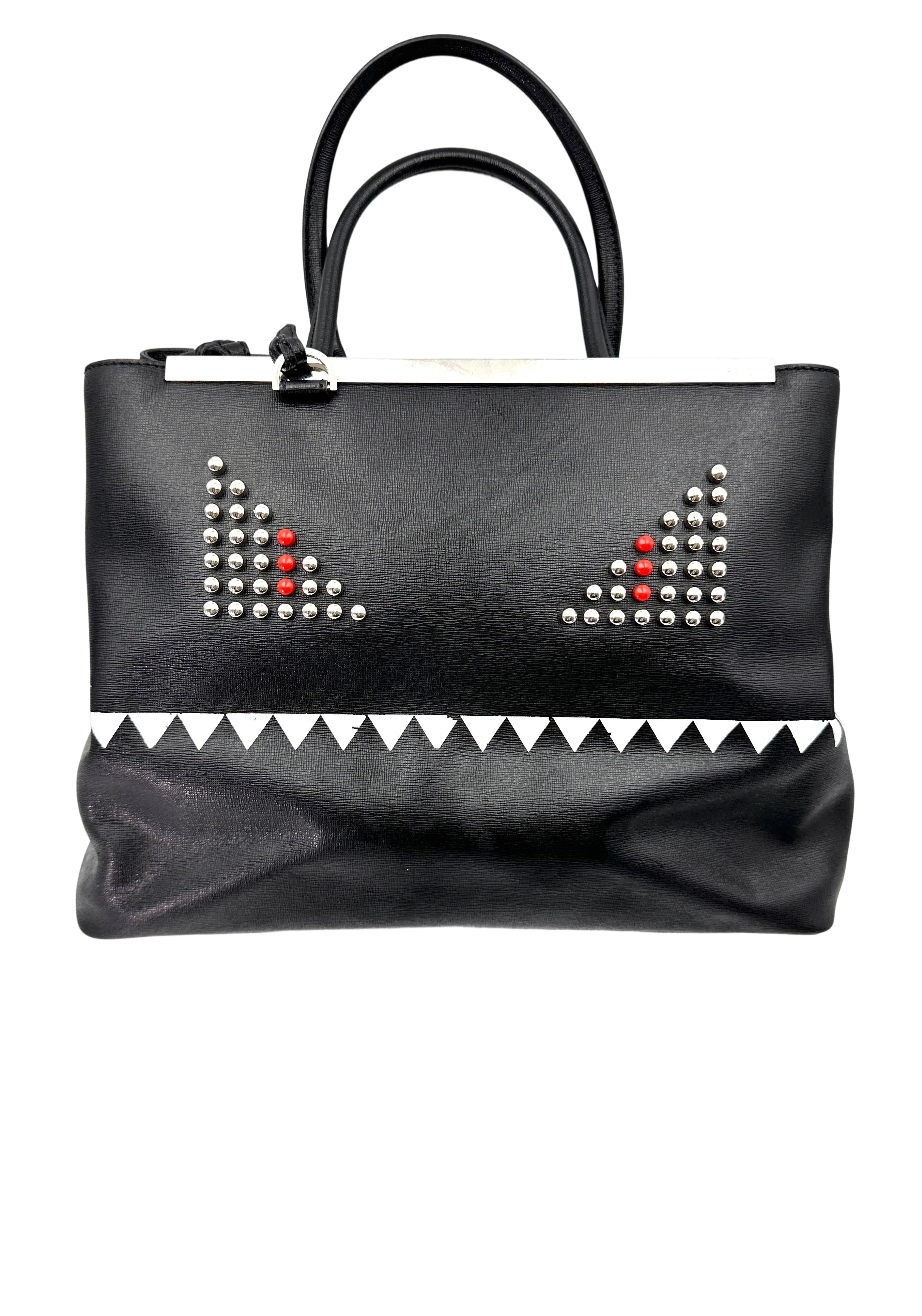 Fendi 2Jours Black Monster Eyes Studded Tote Handle Bag FF102