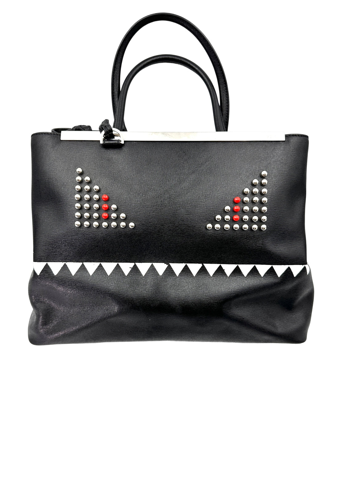 Fendi 2Jours Black Monster Eyes Studded Tote Handle Bag FF102