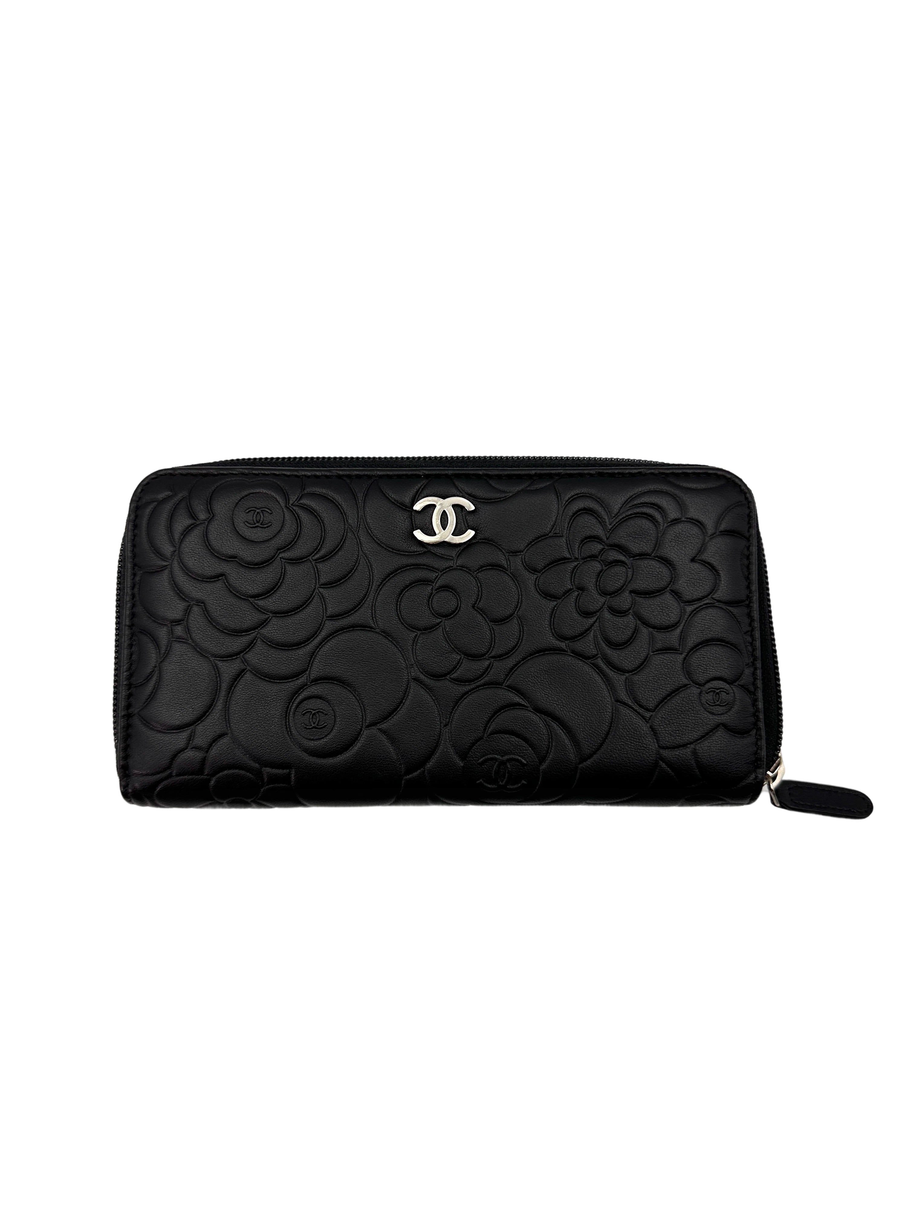 Chanel Camellia Embossed Black Leather Flap Long Wallet(17***72) CC1872