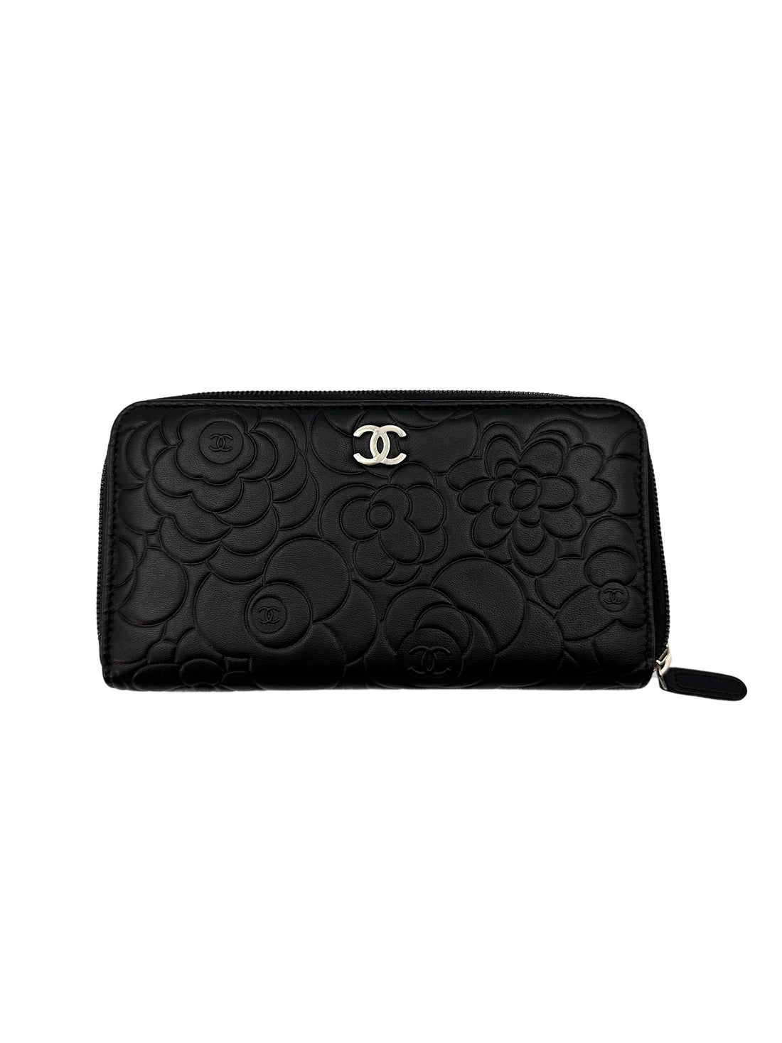 Chanel Camellia Embossed Black Leather Flap Long Wallet(17***72) CC1872