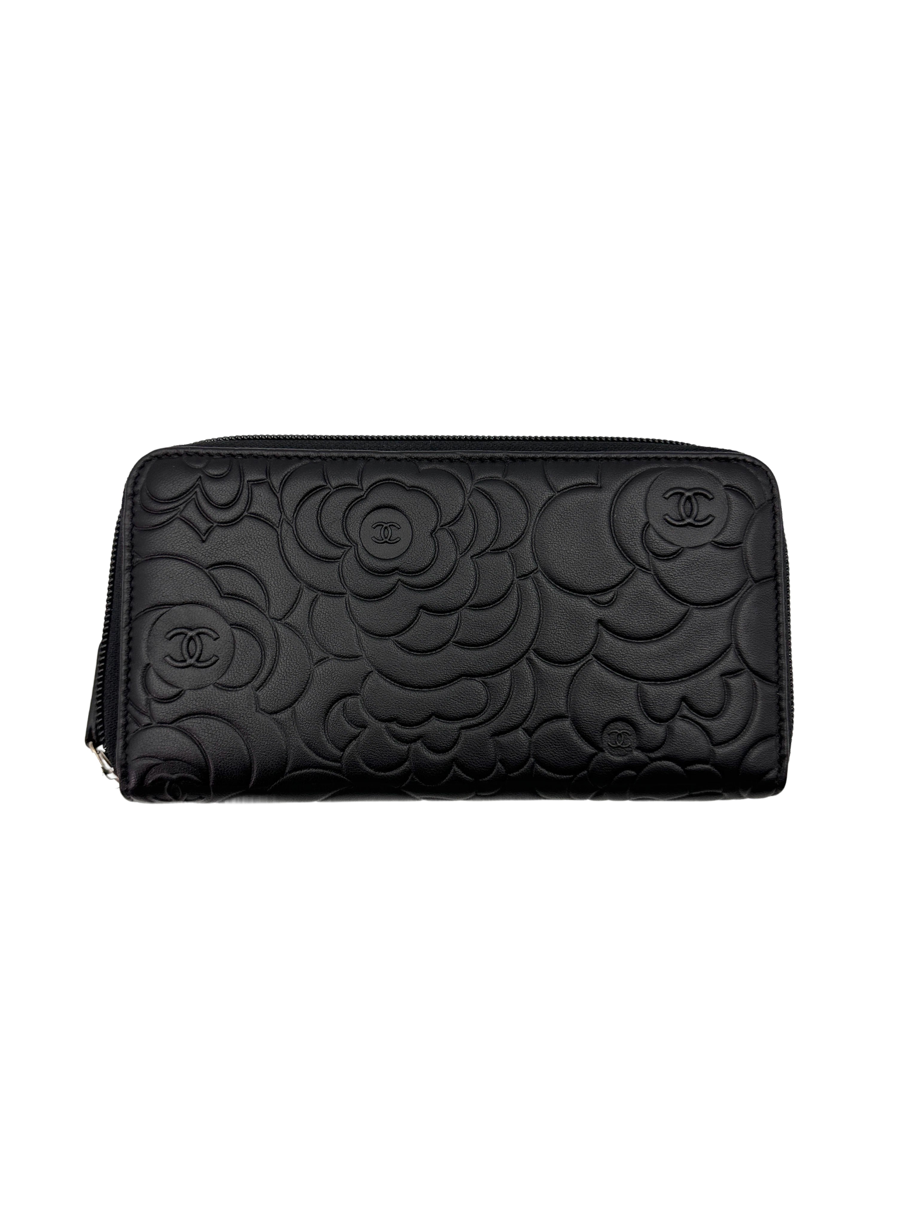 Chanel Camellia Embossed Black Leather Flap Long Wallet(17***72) CC1872