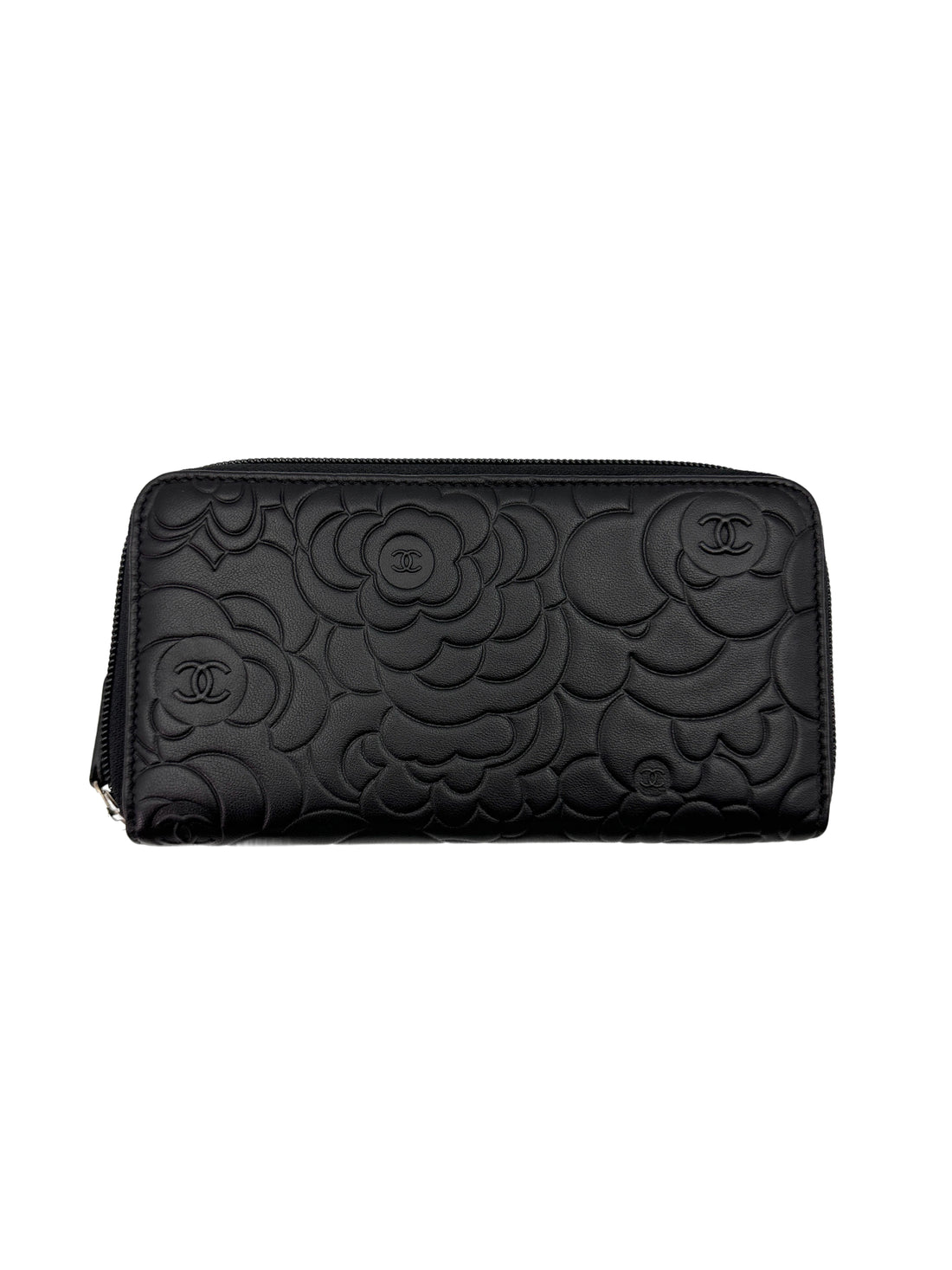 Chanel Camellia Embossed Black Leather Flap Long Wallet(17***72) CC1872