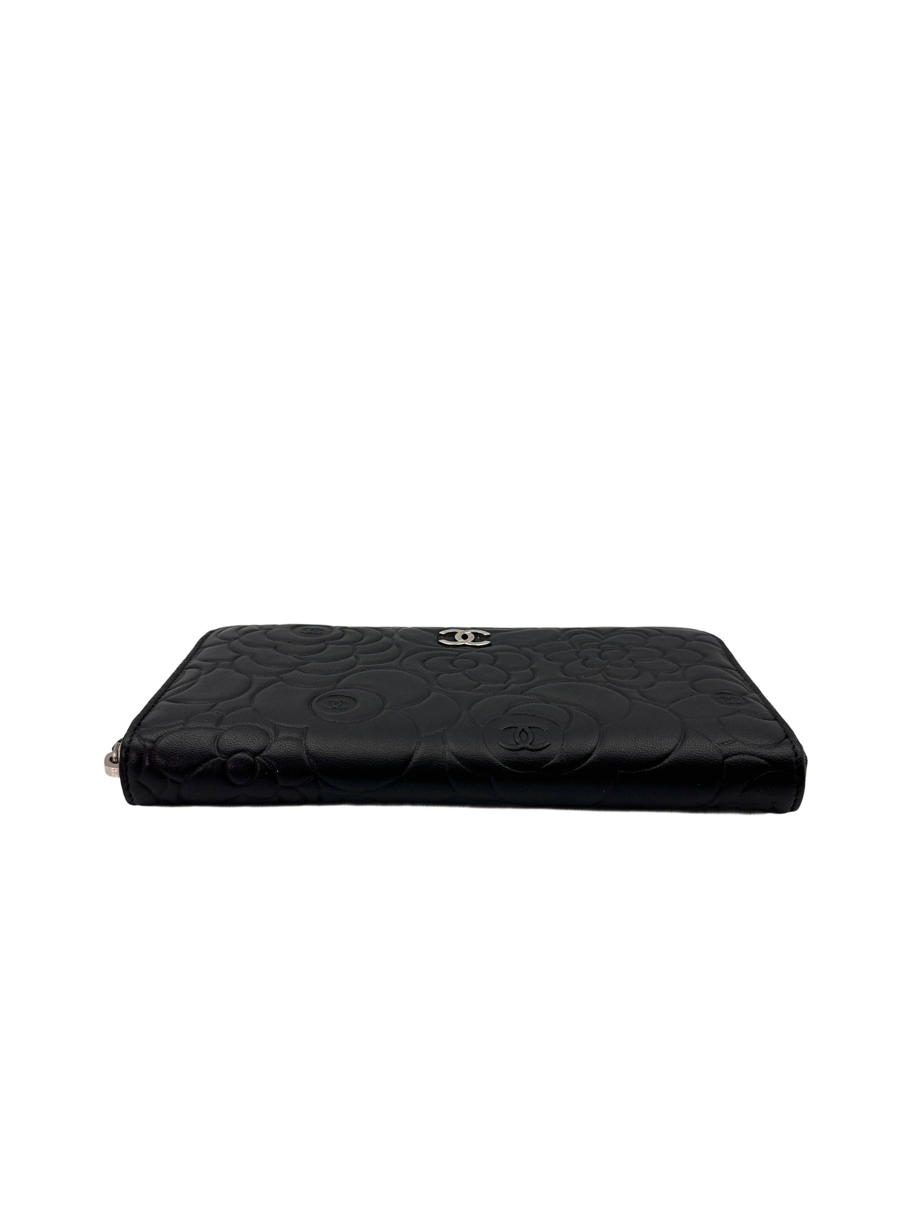 Chanel Camellia Embossed Black Leather Flap Long Wallet(17***72) CC1872