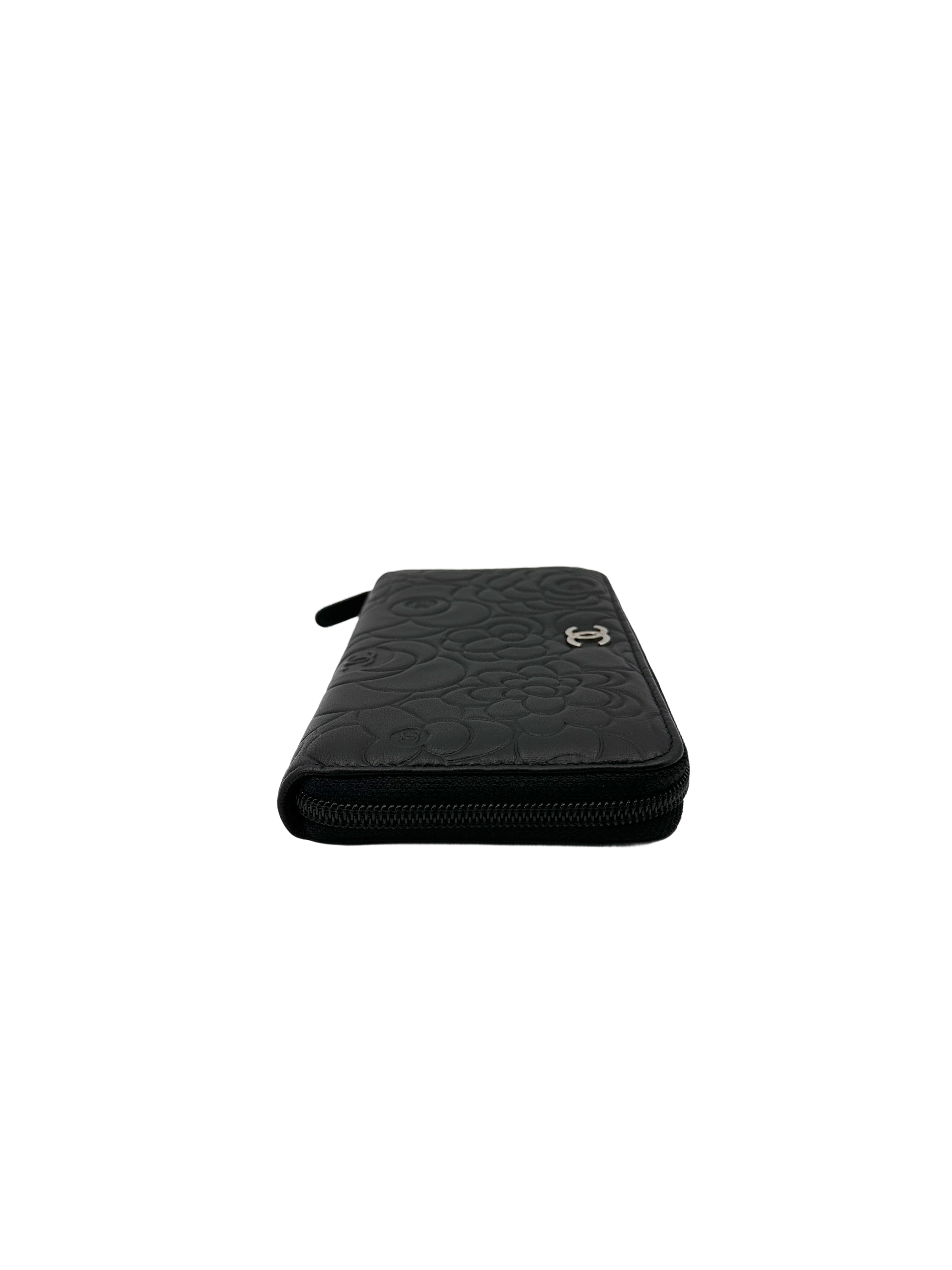 Chanel Camellia Embossed Black Leather Flap Long Wallet(17***72) CC1872