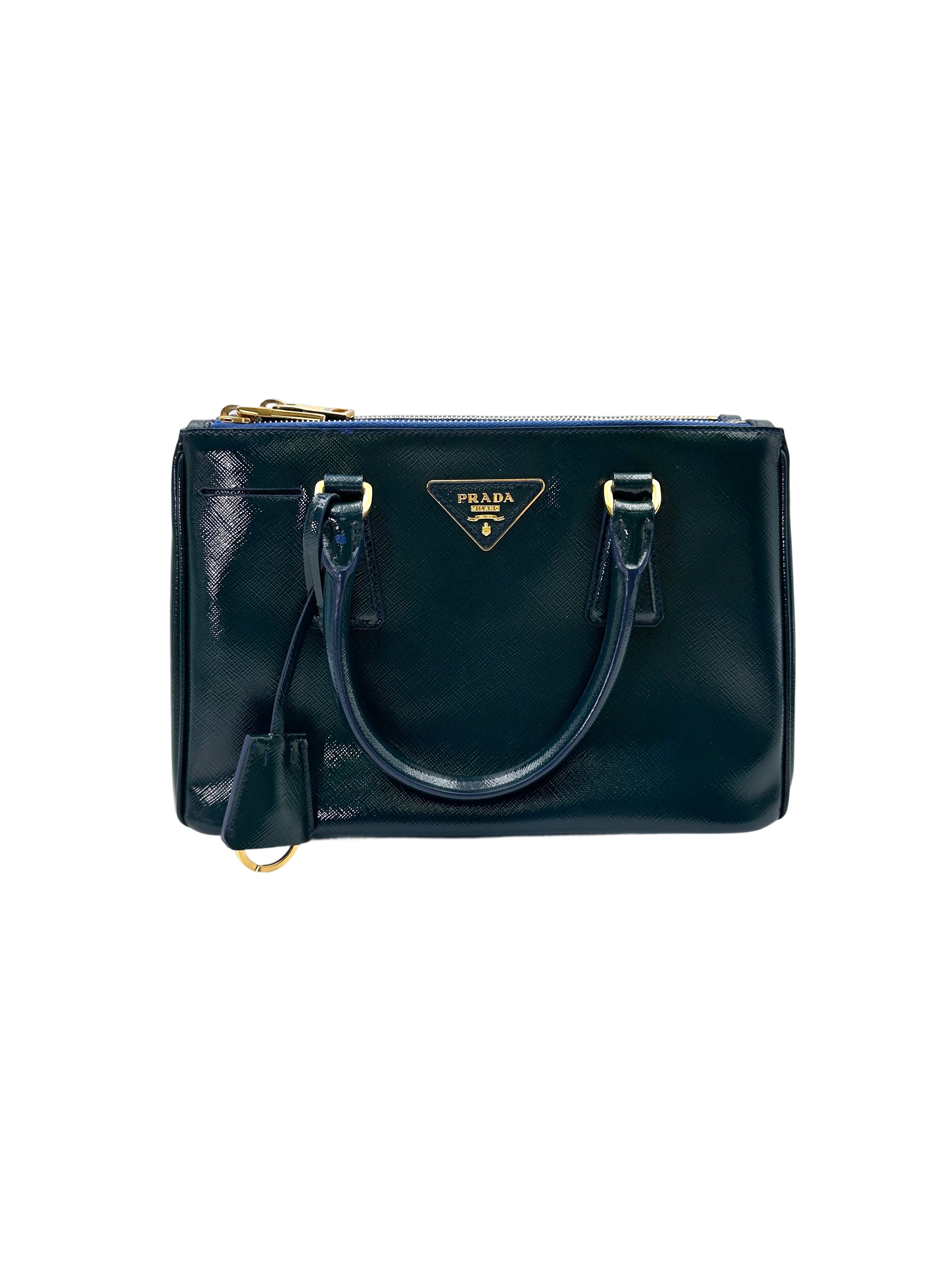 Prada Galleria Dark Green Saffiano Leather Handle Bag PR304