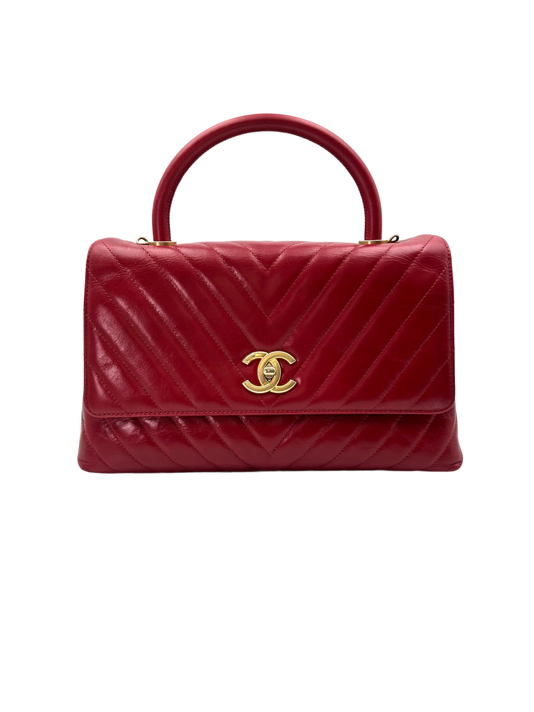 Chanel CoCo Handle Red Chevron Quilted Leather Handle Bag With Gold Buckle(24***94) CC1871