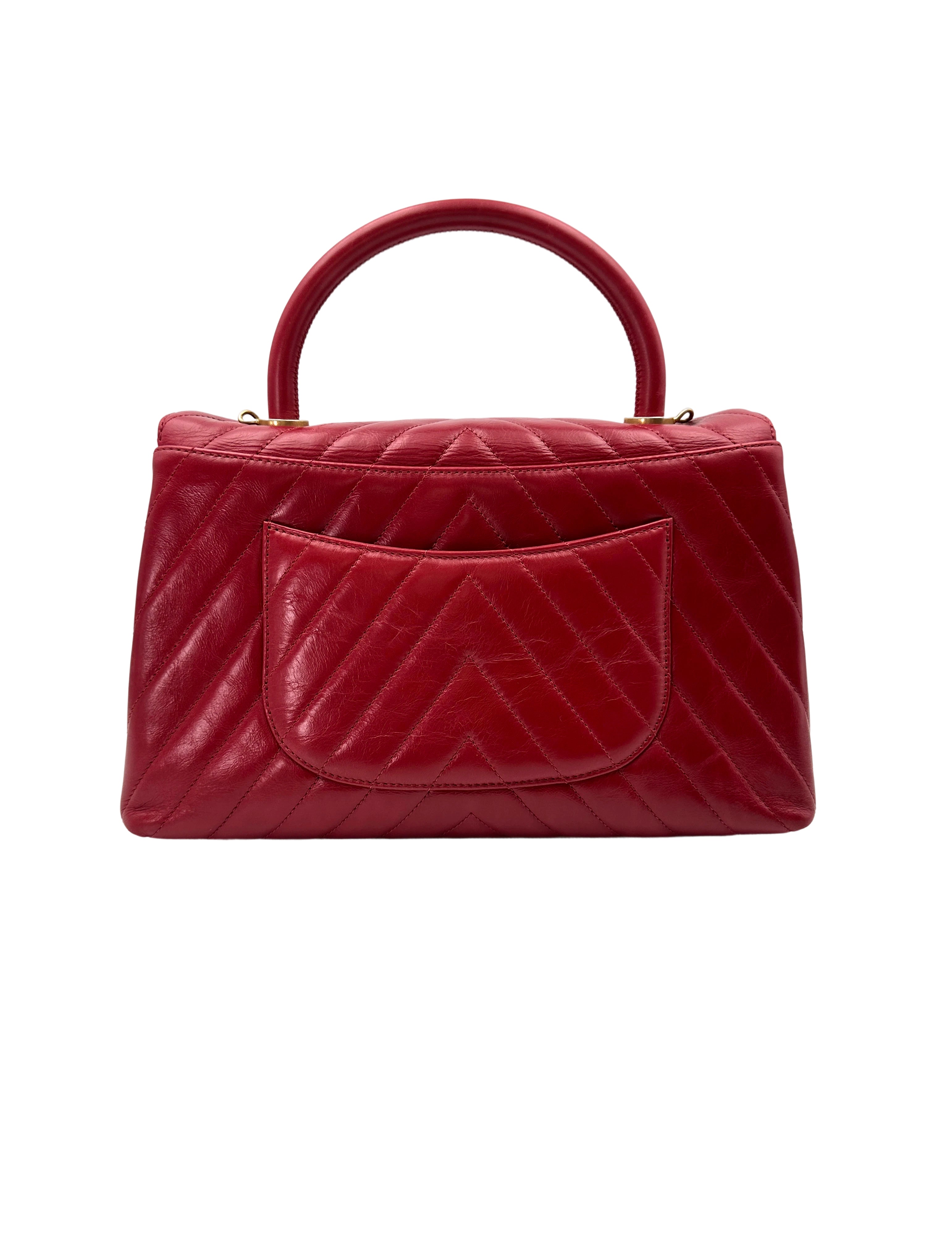 Chanel CoCo Handle Red Chevron Quilted Leather Handle Bag With Gold Buckle(24***94) CC1871
