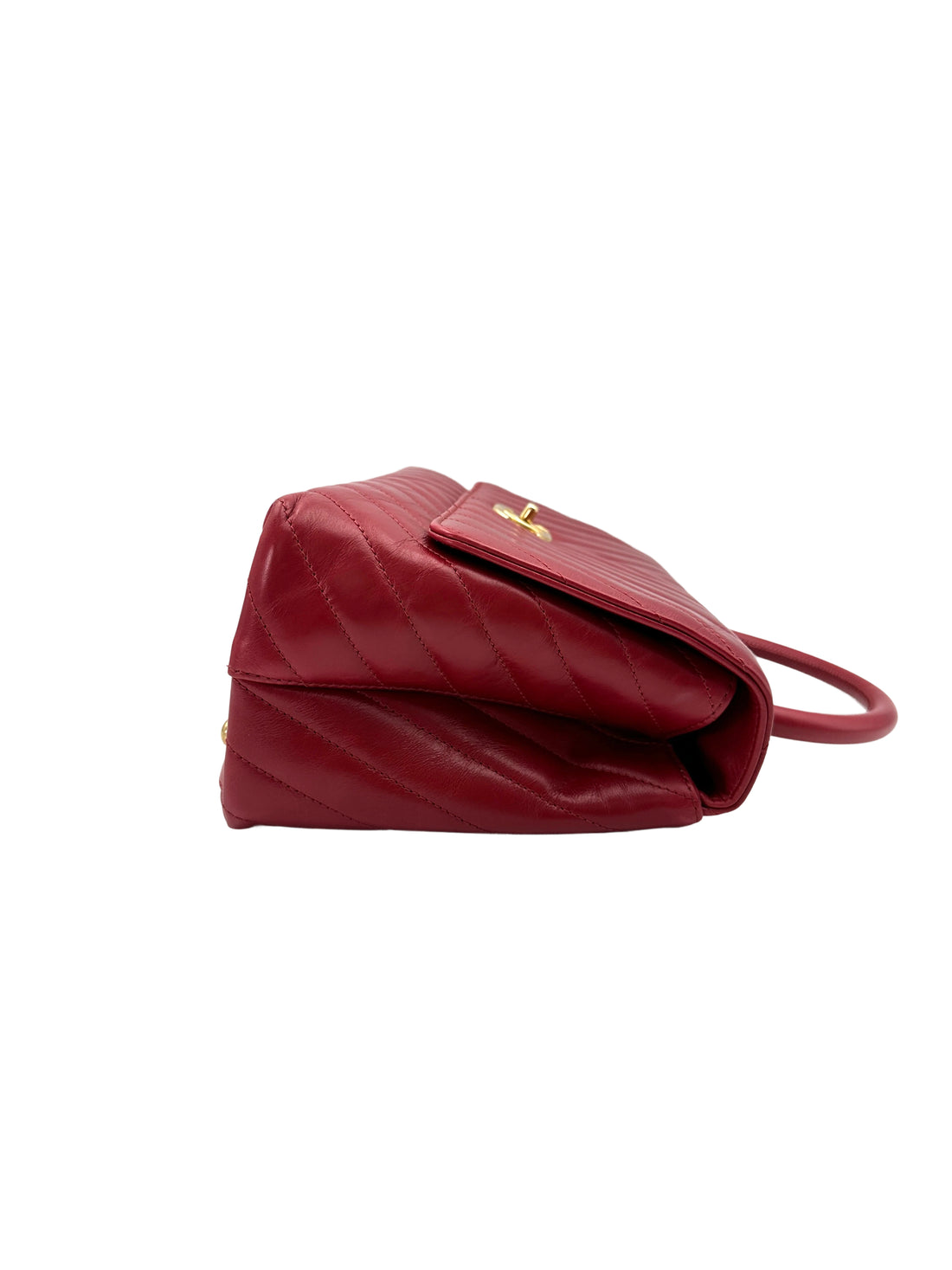 Chanel CoCo Handle Red Chevron Quilted Leather Handle Bag With Gold Buckle(24***94) CC1871