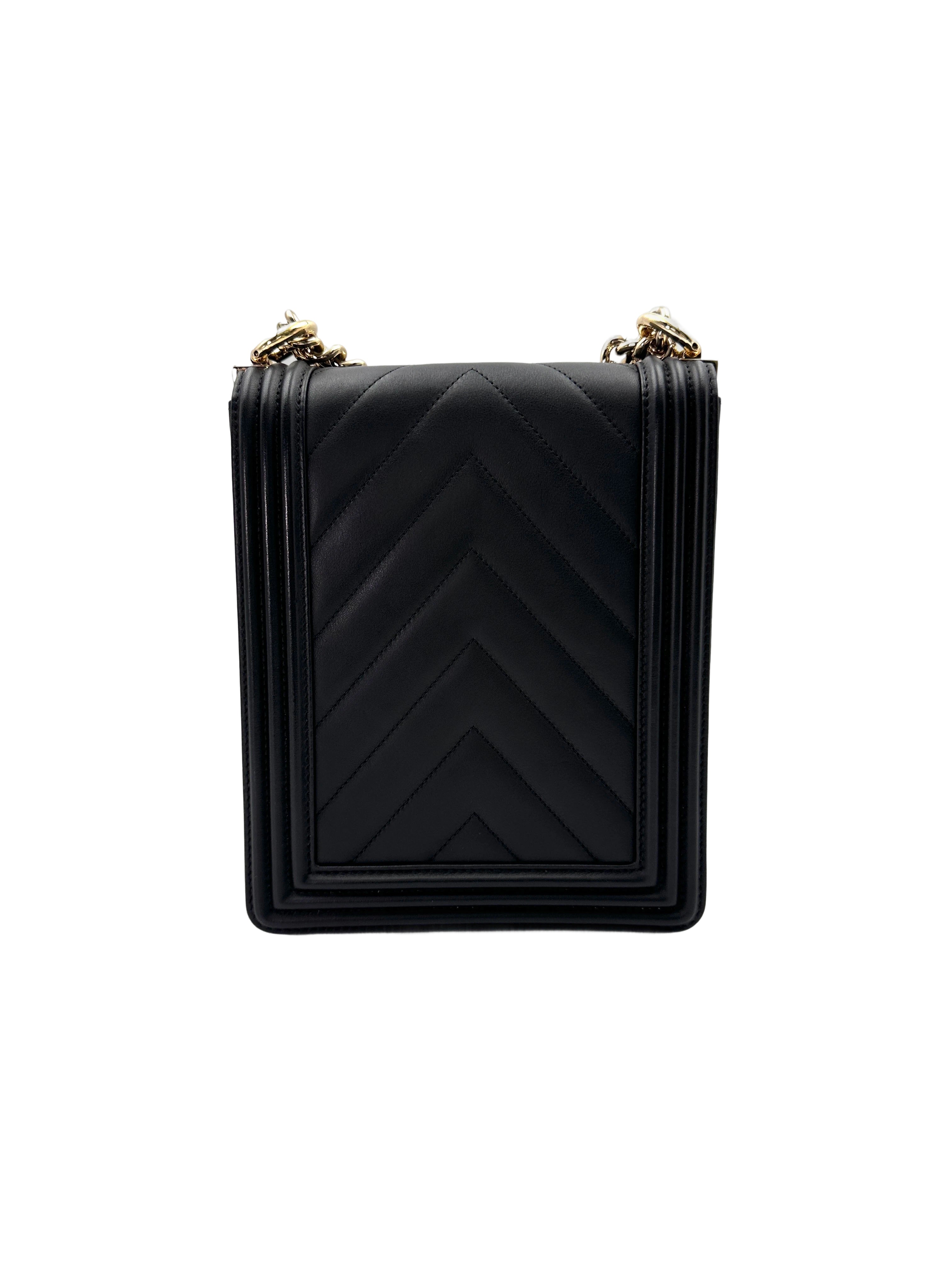 Chanel North South LeBoy Black Chevron Quilted Leather Shoulder Bag With Gold Buckle(29***98) CC1873