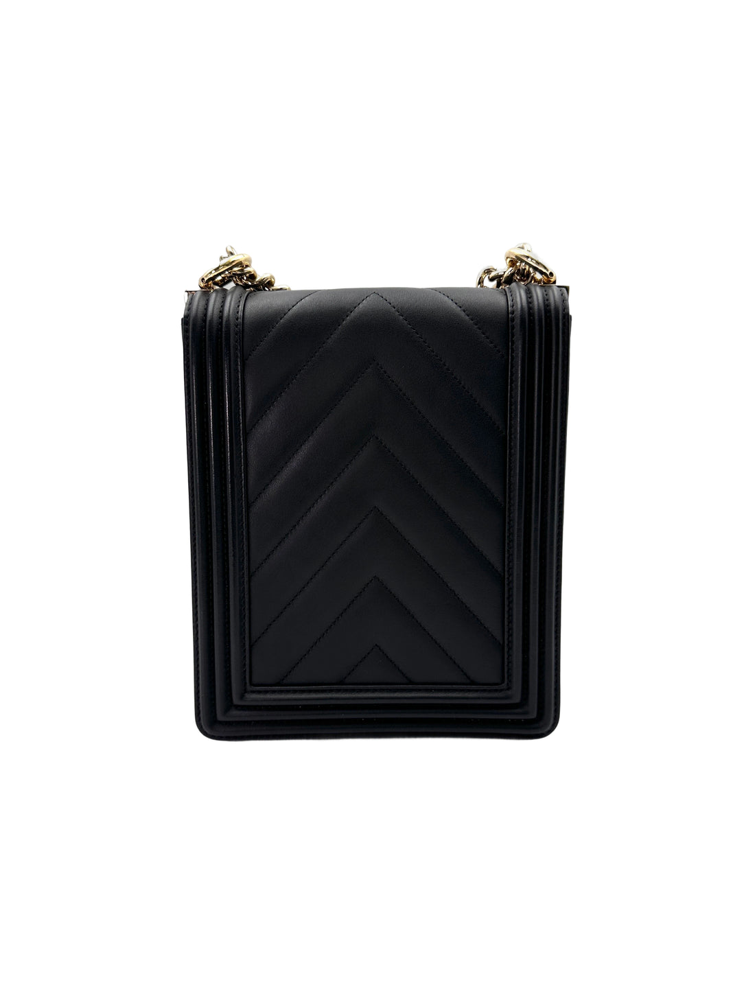 Chanel North South LeBoy Black Chevron Quilted Leather Shoulder Bag With Gold Buckle(29***98) CC1873