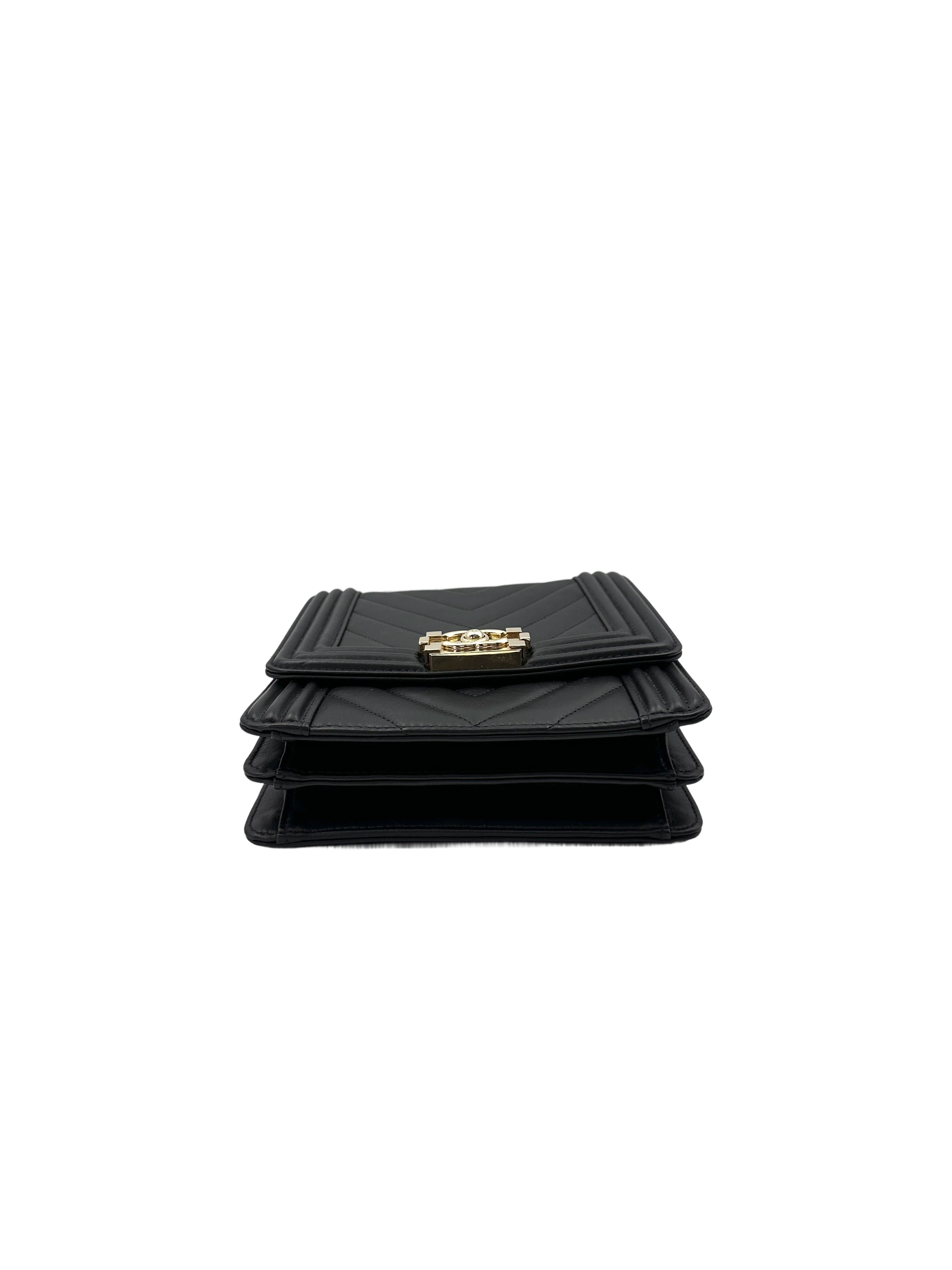 Chanel North South LeBoy Black Chevron Quilted Leather Shoulder Bag With Gold Buckle(29***98) CC1873
