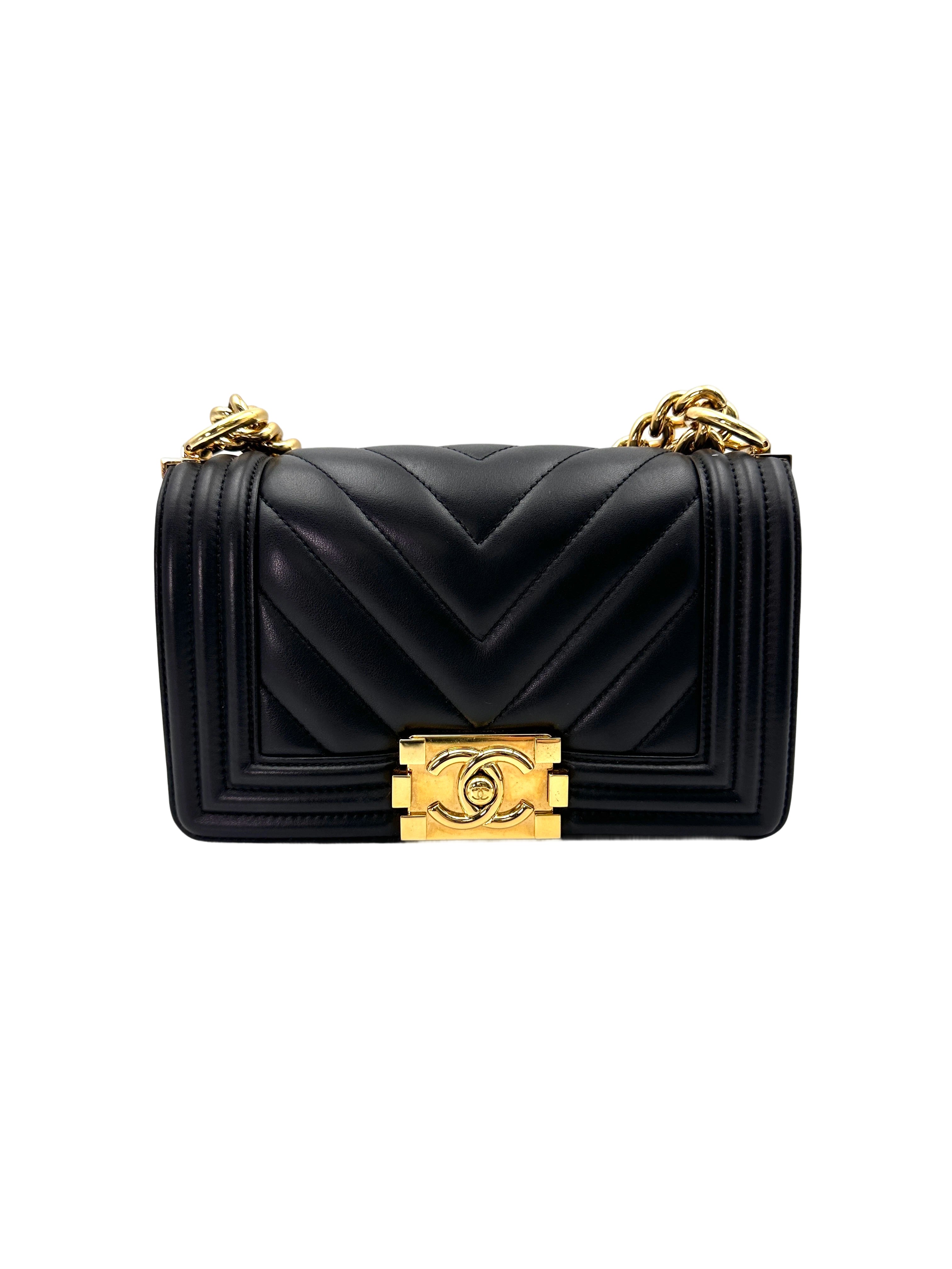 Chanel LeBoy Black Chevron Quilted Smooth Calfskin Small Size Flap Bag With Gold Buckle(26***67) CC1874
