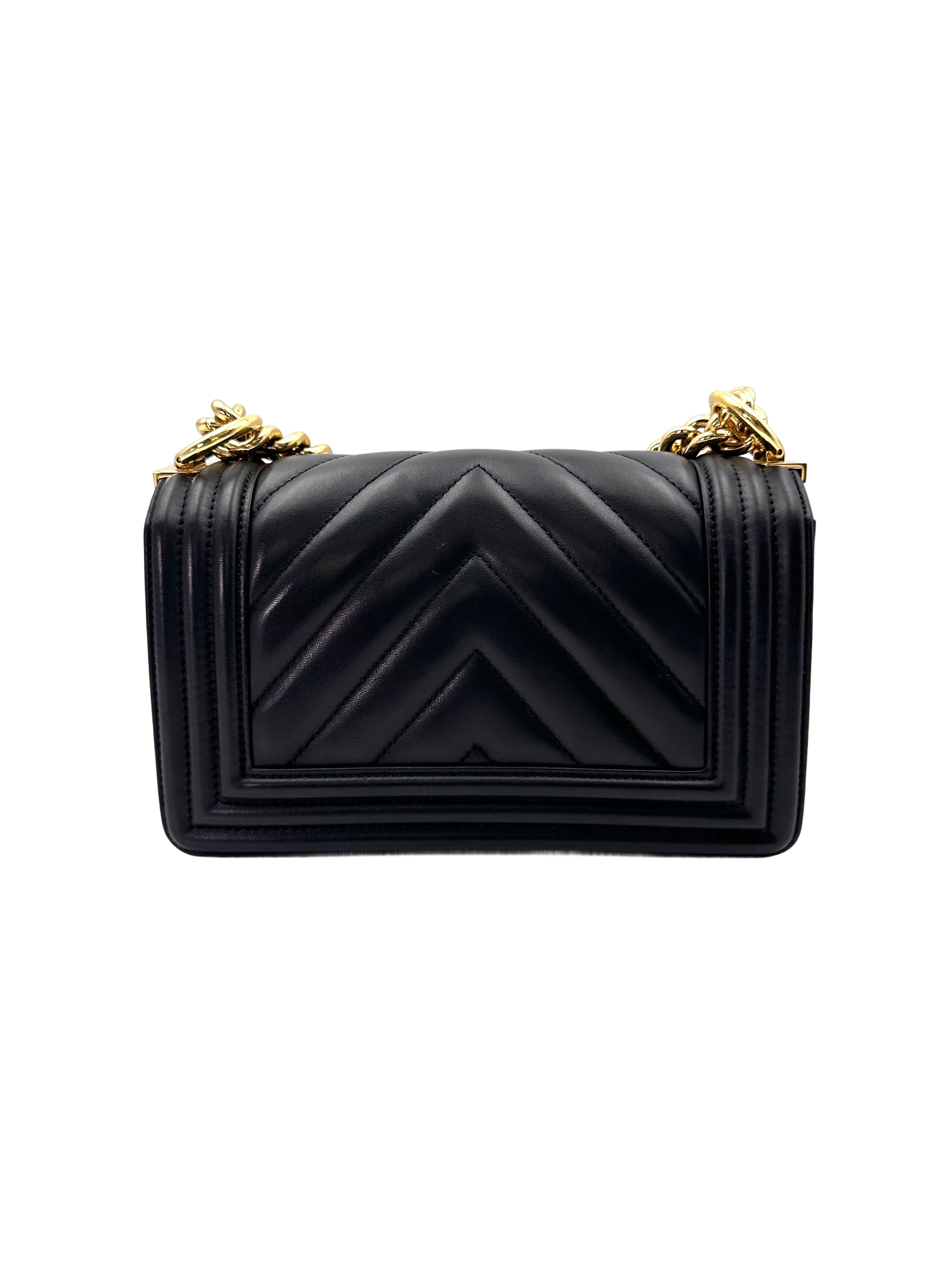 Chanel LeBoy Black Chevron Quilted Smooth Calfskin Small Size Flap Bag With Gold Buckle(26***67) CC1874