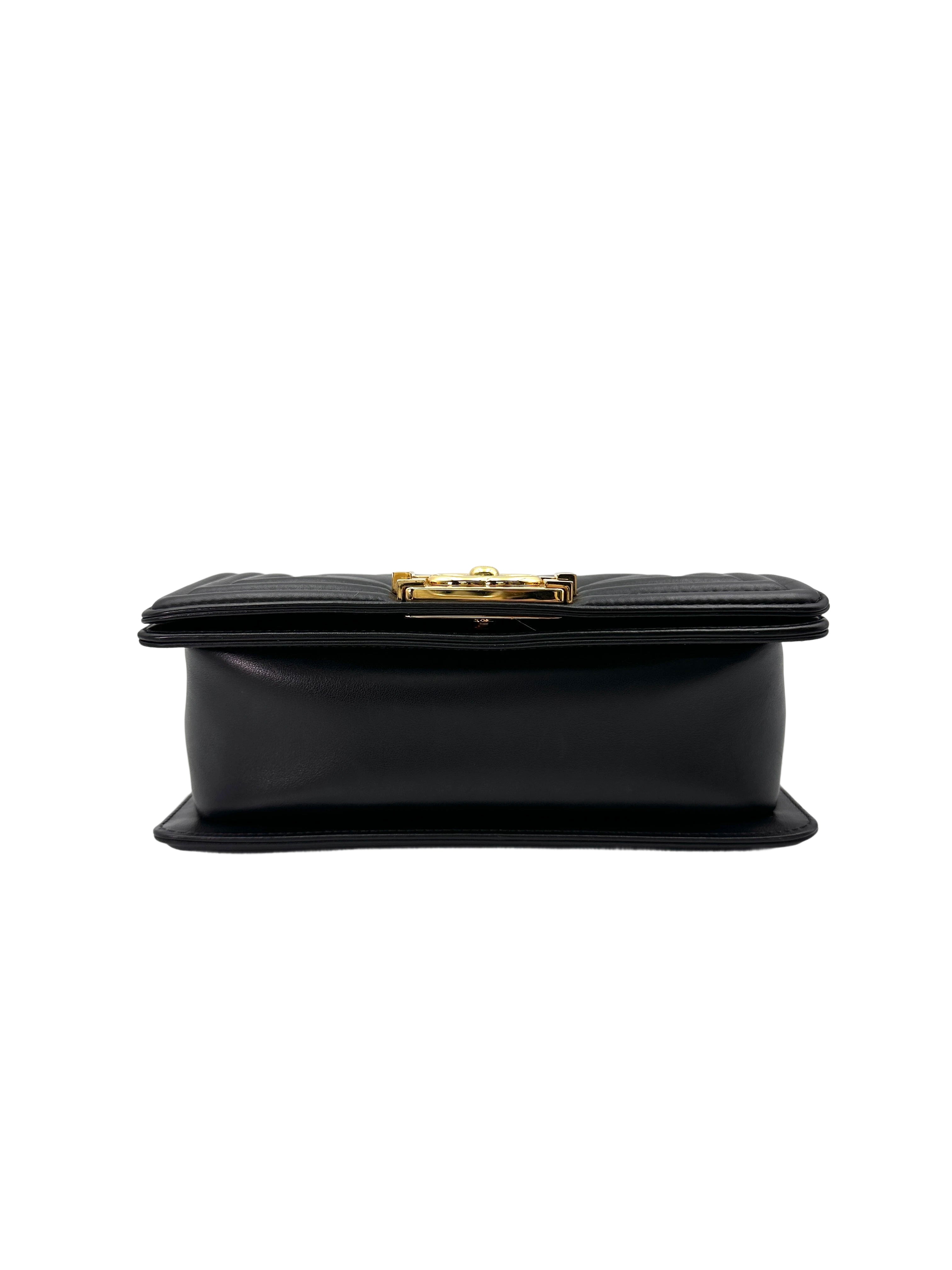 Chanel LeBoy Black Chevron Quilted Smooth Calfskin Small Size Flap Bag With Gold Buckle(26***67) CC1874