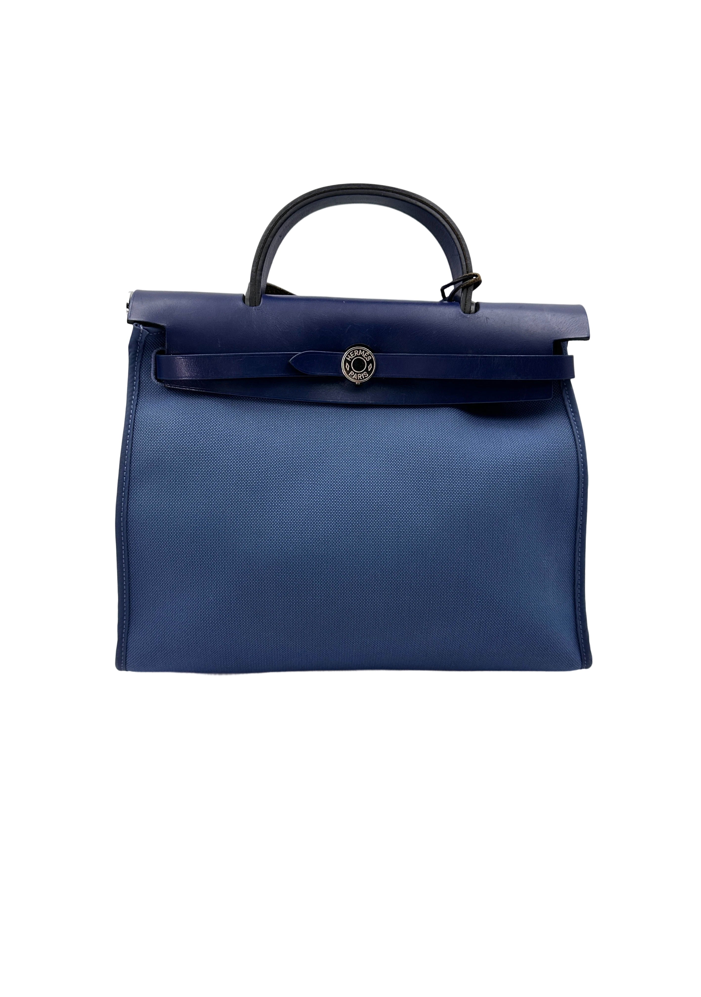 Hermes Herbag Zip 31 Navy Toile Canvas Handle Bag HR105