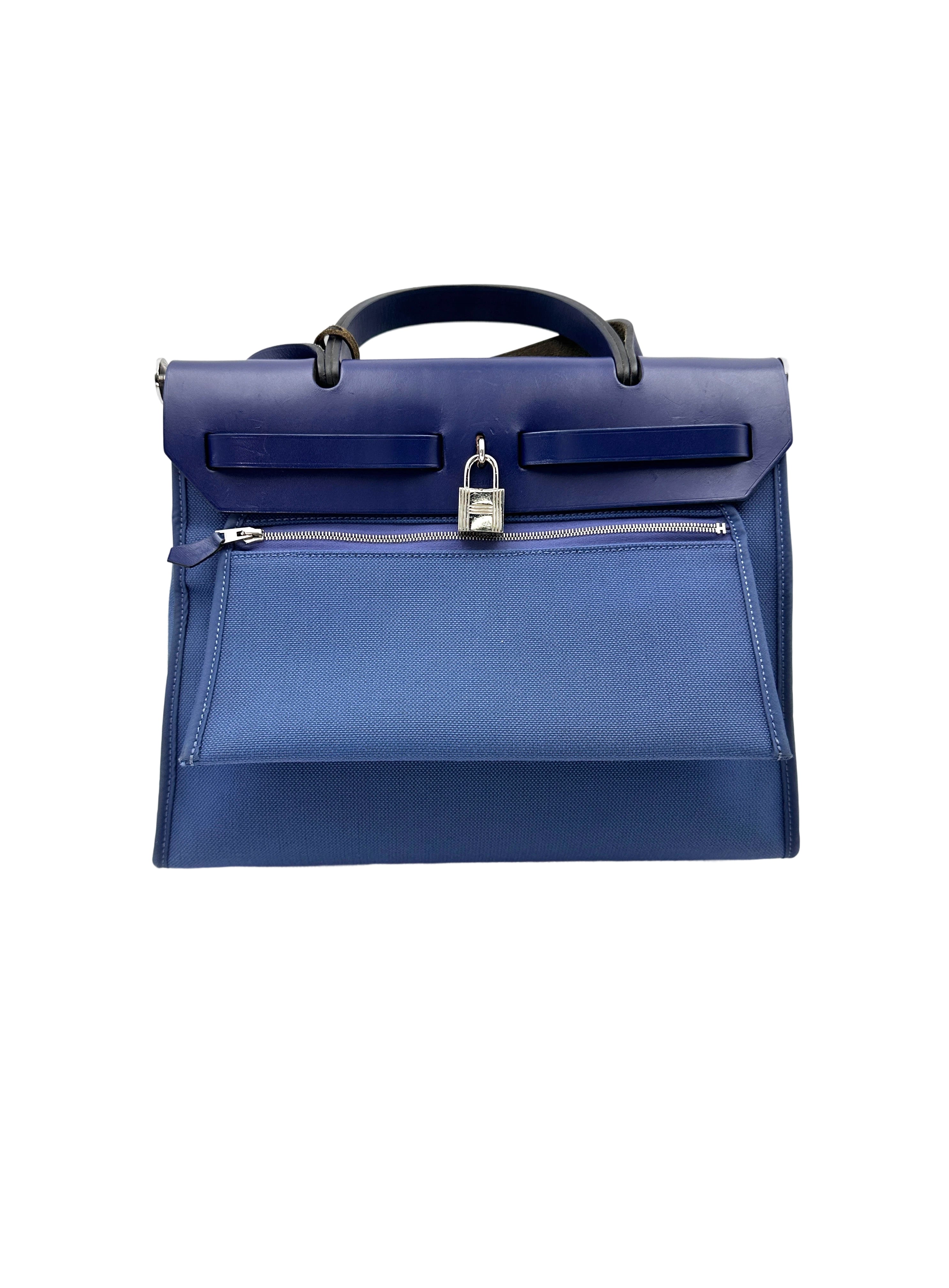 Hermes Herbag Zip 31 Navy Toile Canvas Handle Bag HR105