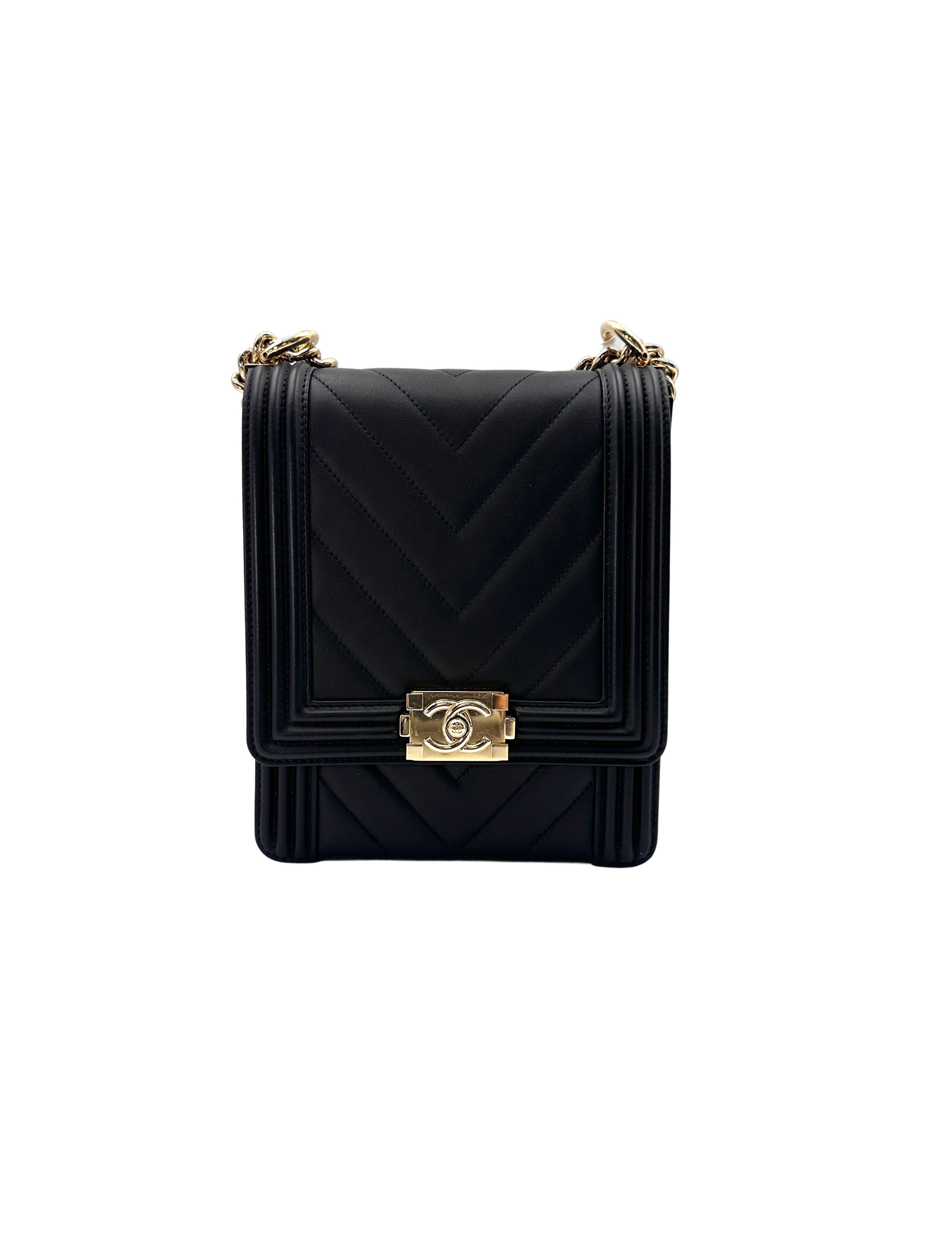 Chanel North South LeBoy Black Chevron Quilted Leather Shoulder Bag With Gold Buckle(29***98) CC1873