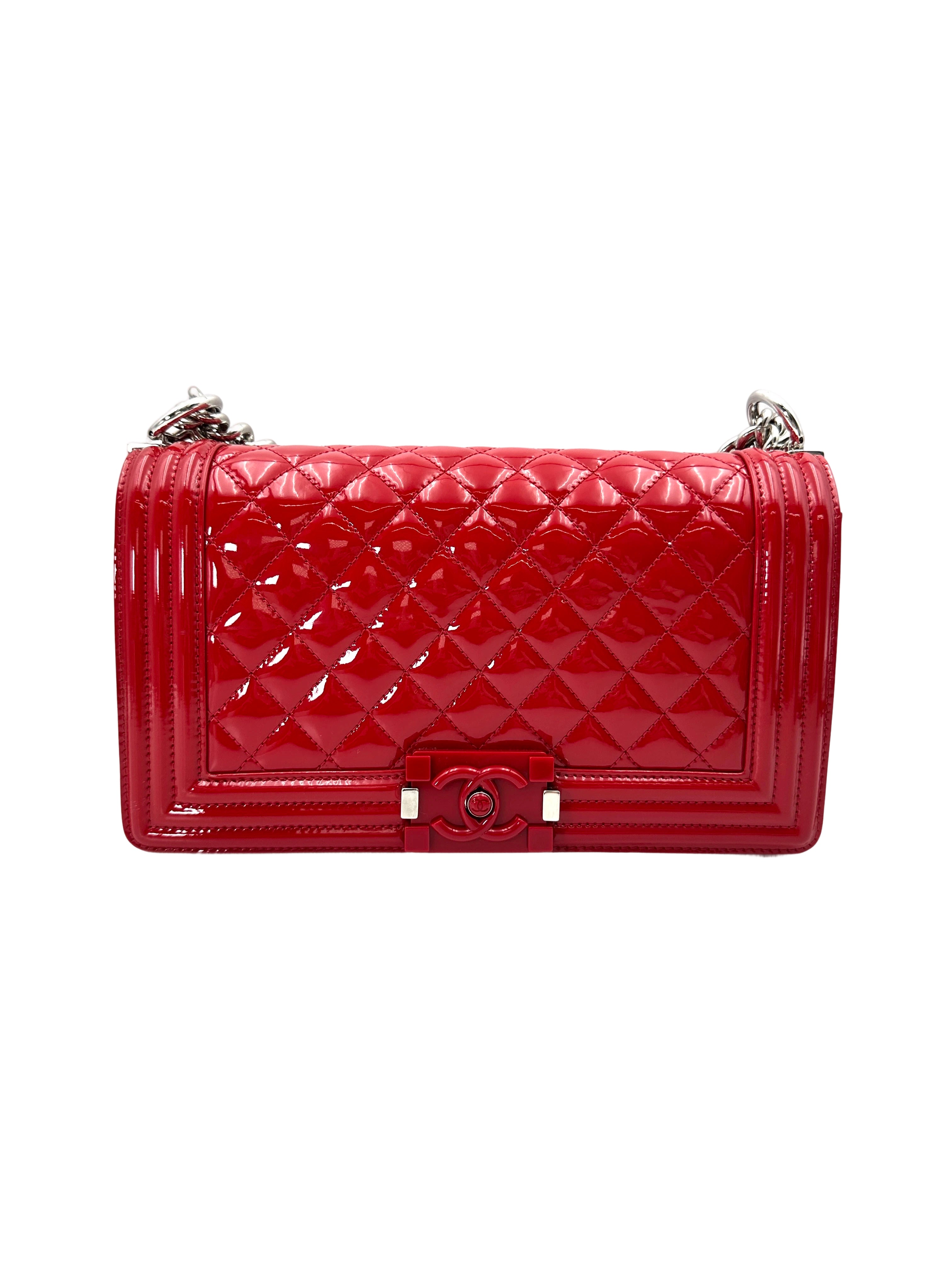 Chanel LeBoy Red Quilted Patent Leather Flap Bag With Tonal Buckle(20***21) CC1876