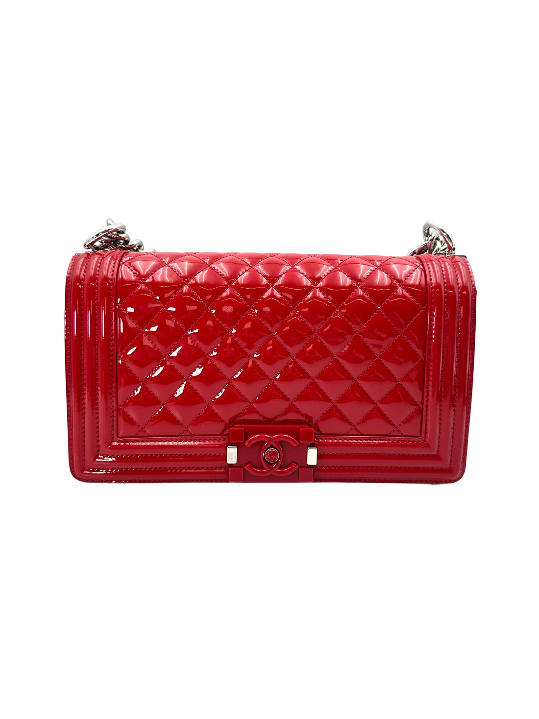 Chanel LeBoy Red Quilted Patent Leather Flap Bag With Tonal Buckle(20***21) CC1876