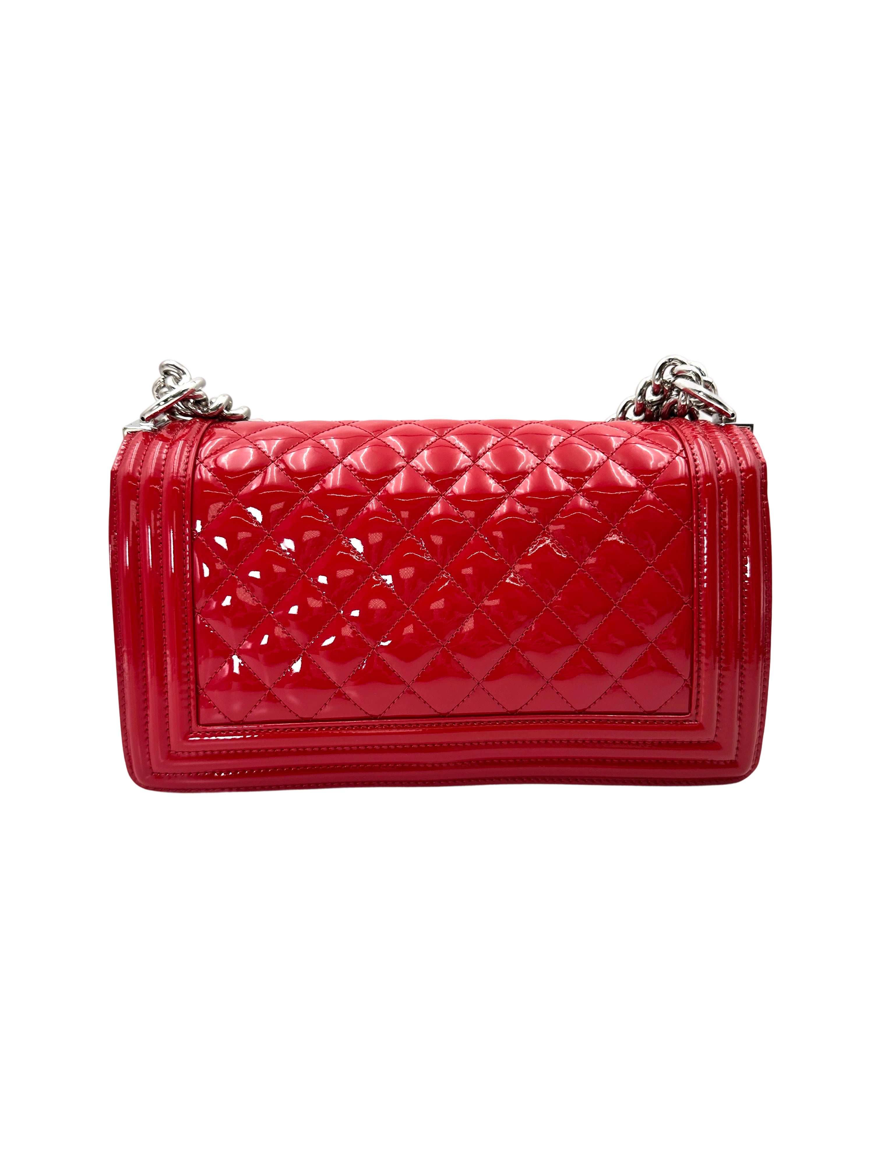Chanel LeBoy Red Quilted Patent Leather Flap Bag With Tonal Buckle(20***21) CC1876