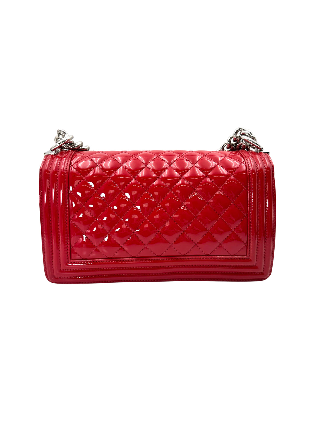 Chanel LeBoy Red Quilted Patent Leather Flap Bag With Tonal Buckle(20***21) CC1876