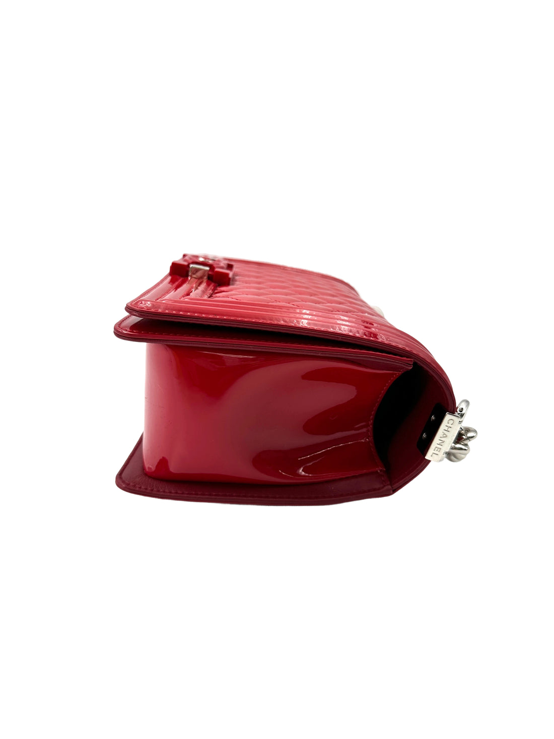 Chanel LeBoy Red Quilted Patent Leather Flap Bag With Tonal Buckle(20***21) CC1876