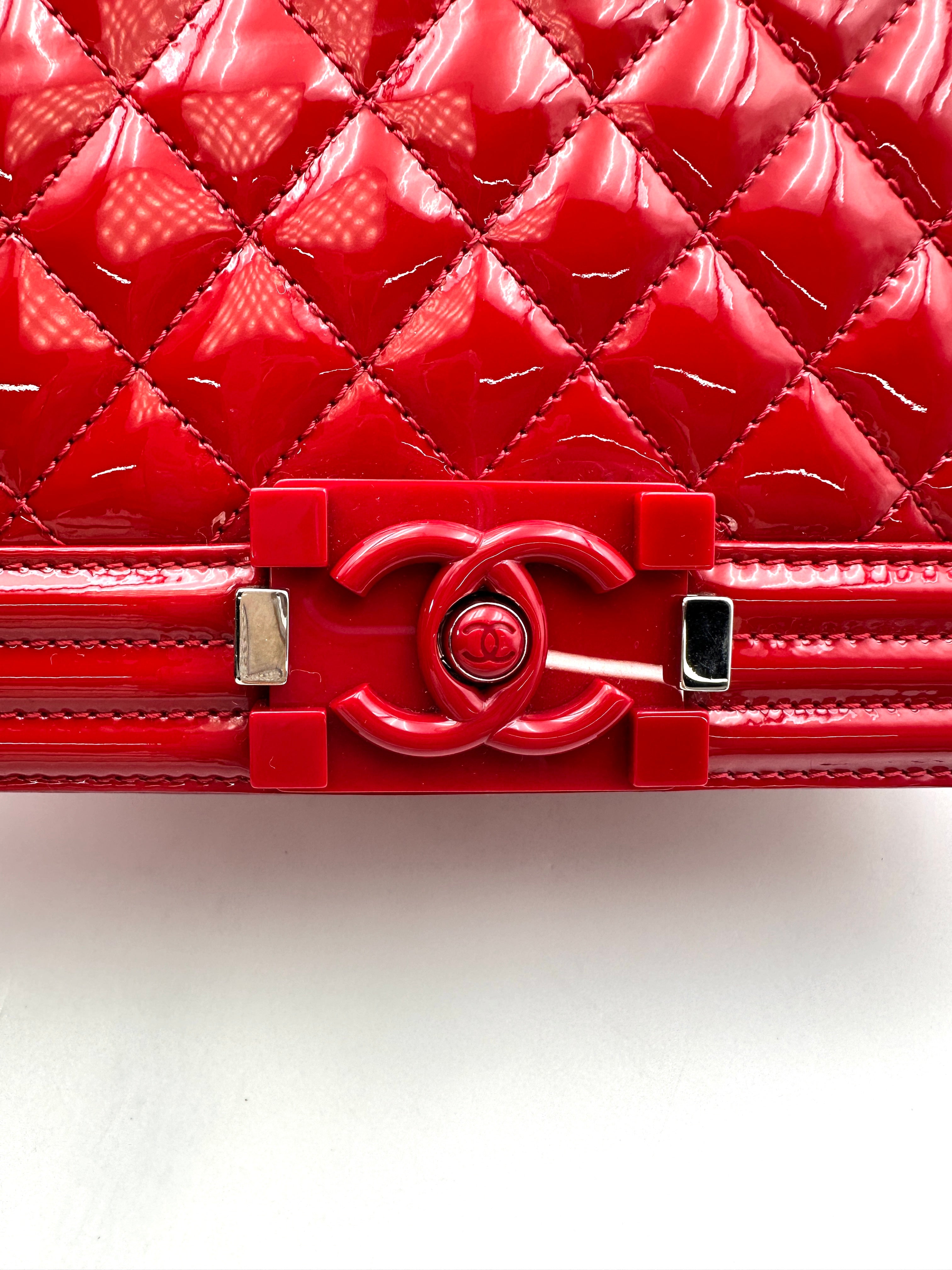 Chanel LeBoy Red Quilted Patent Leather Flap Bag With Tonal Buckle(20***21) CC1876