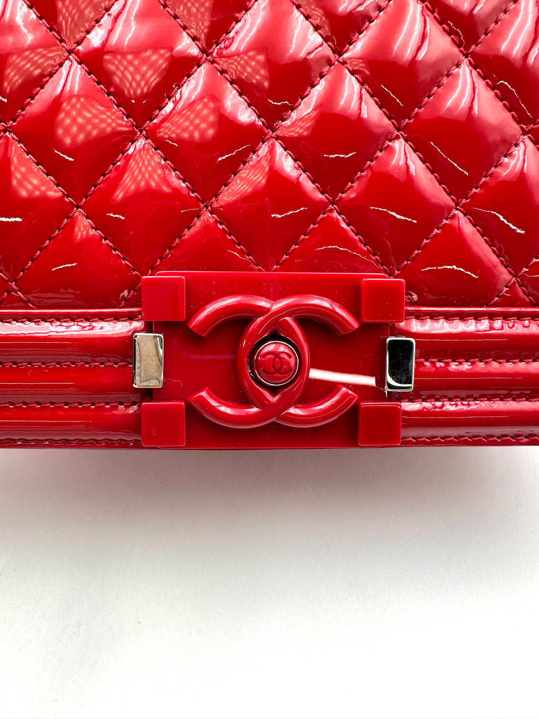 Chanel LeBoy Red Quilted Patent Leather Flap Bag With Tonal Buckle(20***21) CC1876