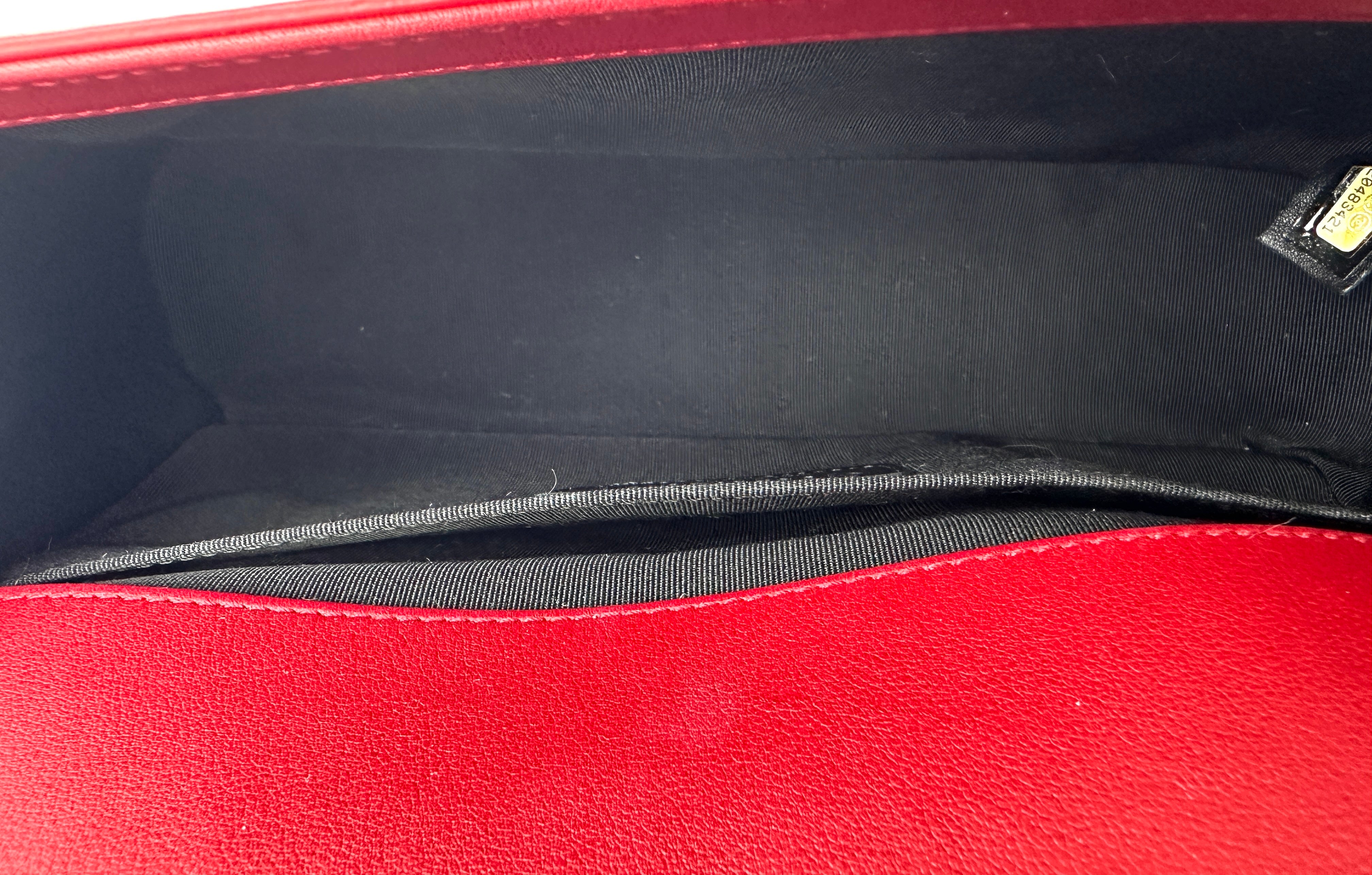 Chanel LeBoy Red Quilted Patent Leather Flap Bag With Tonal Buckle(20***21) CC1876