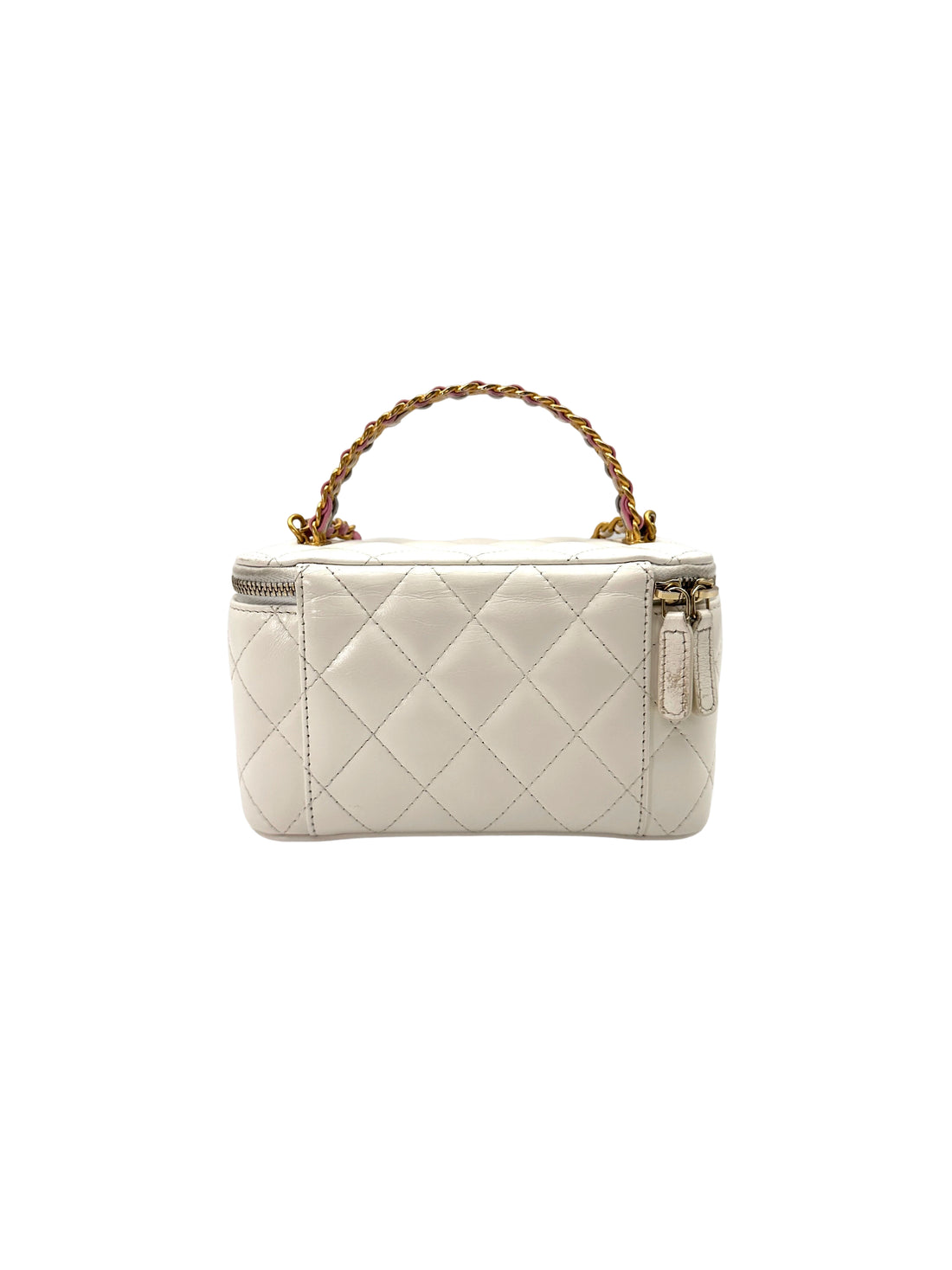 Chanel White Quilted Leather Top Handle Vanity Case With Gold Hardware(J8***61) CC1875