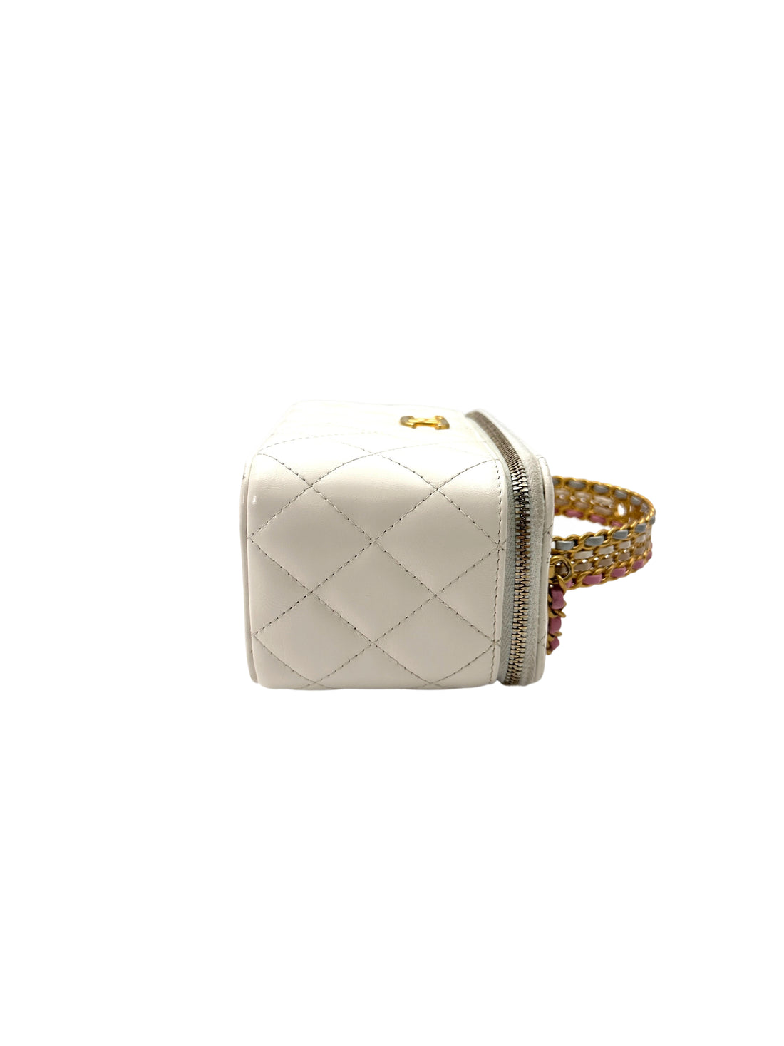 Chanel White Quilted Leather Top Handle Vanity Case With Gold Hardware(J8***61) CC1875