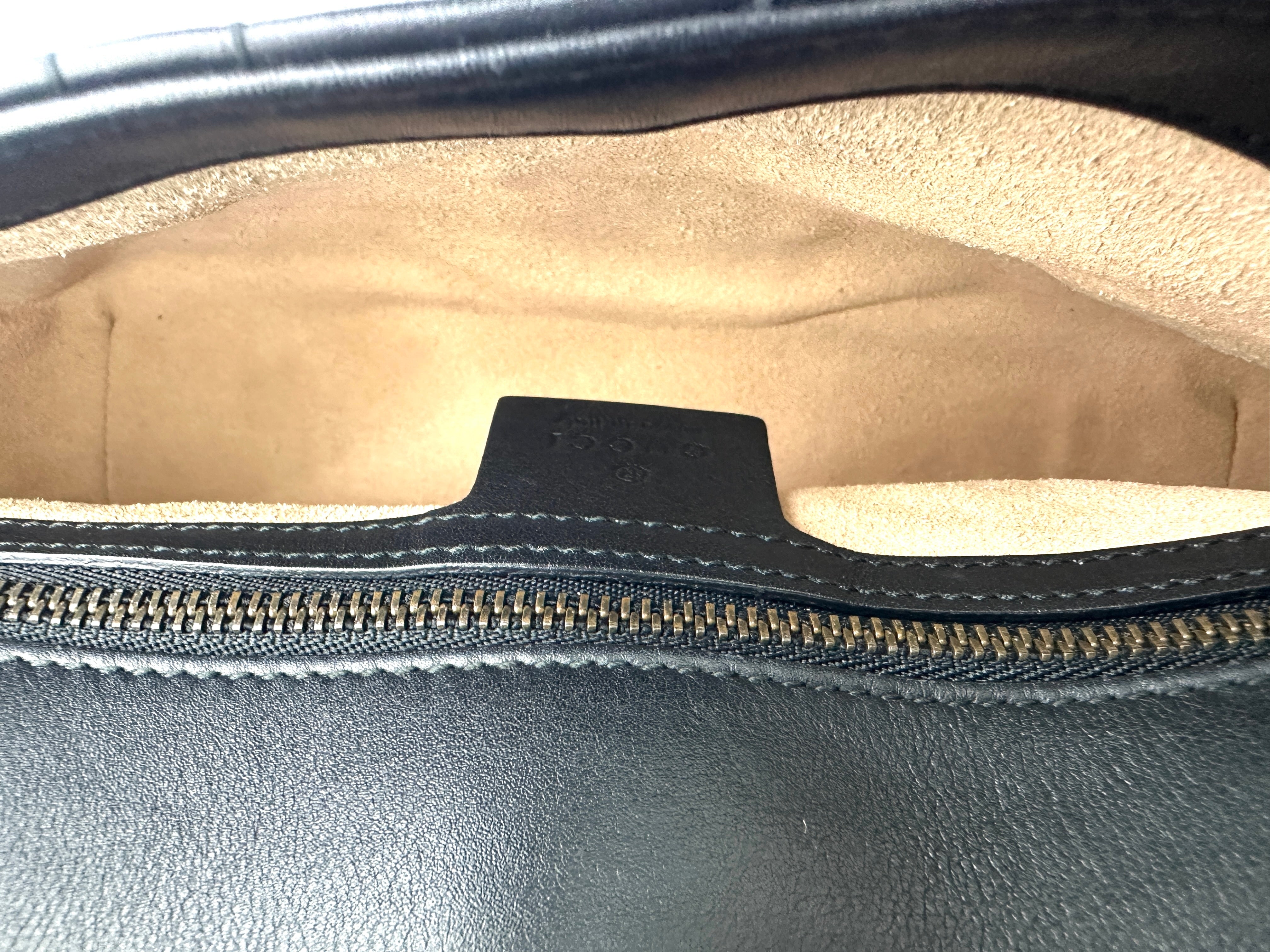 Gucci GG Marmont Pearl And Studded Embellished Black Quilted Leather Medium Size Shoulder Bag GG908